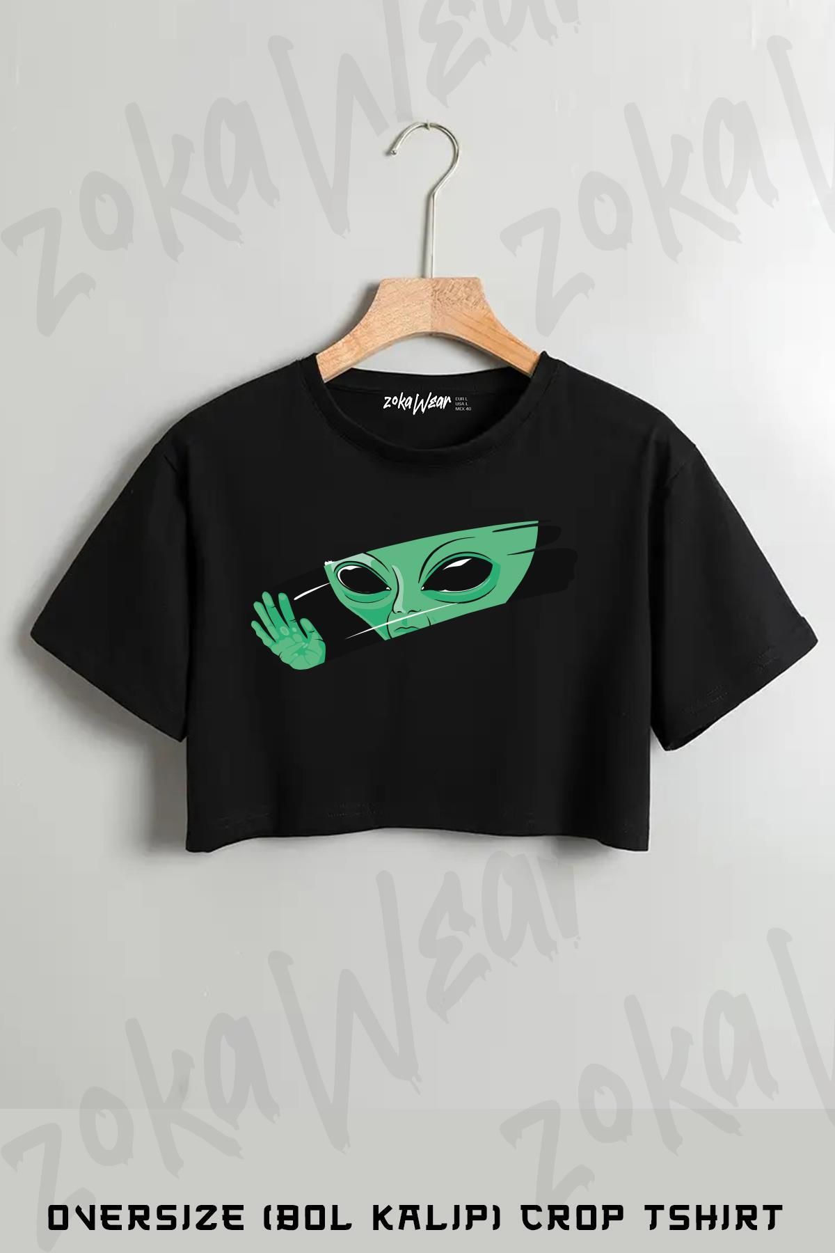 ZOKAWEAR Uzaylı Baskılı Oversize Crop T-Shirt