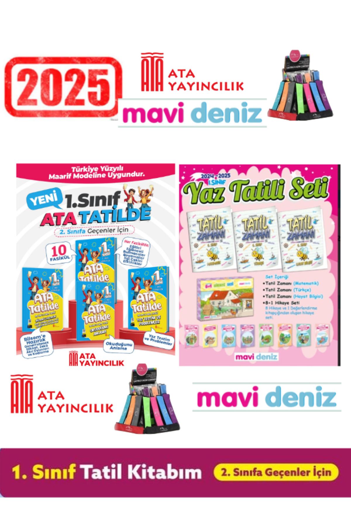 Gama Yayınları Ata Tatilde 1.Sınıf 10 Fasikül Yaz Tatil Seti+Mavi Deniz 1.Sınıf 12 Hafta Yaz Tatil Seti+Kalemlik