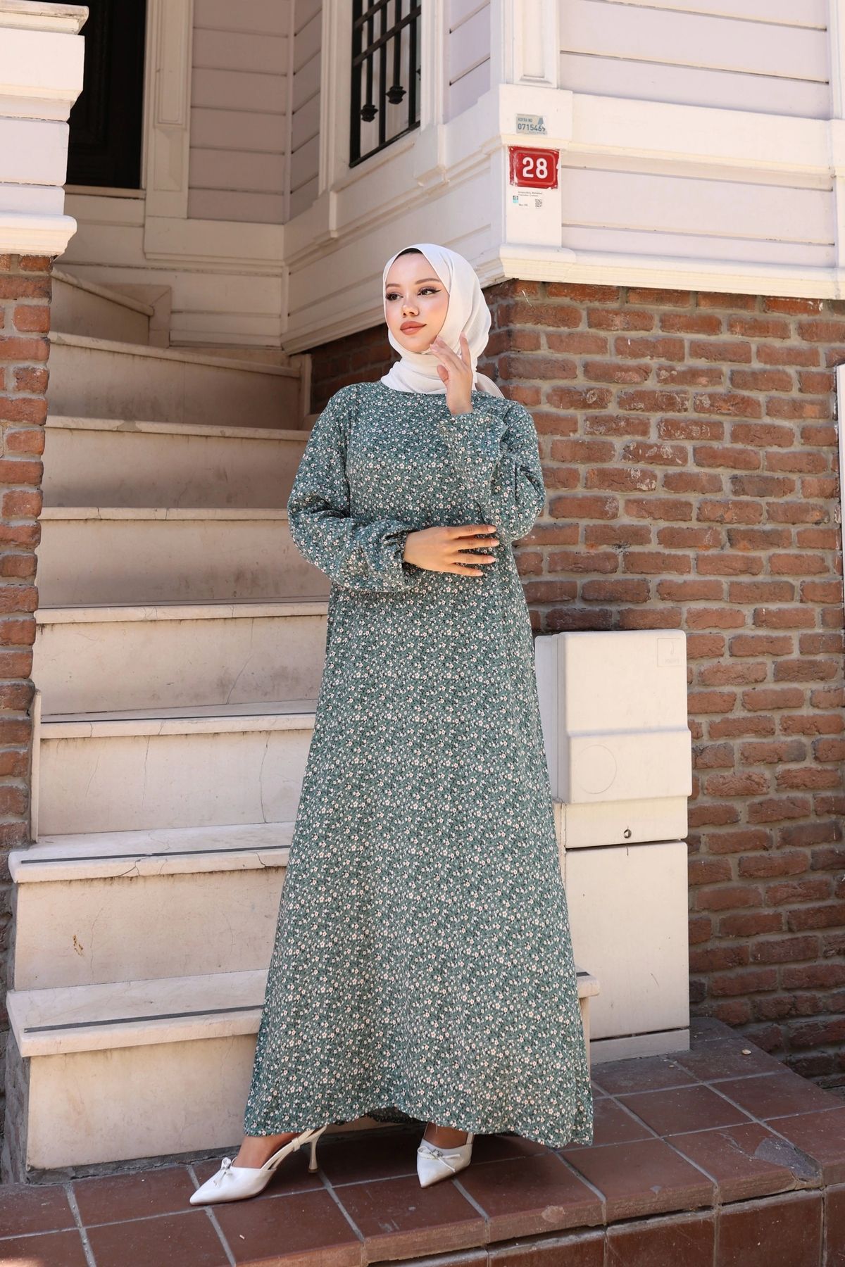 Moda MSK Çiçek Desen Viskon Elbise Yeşil