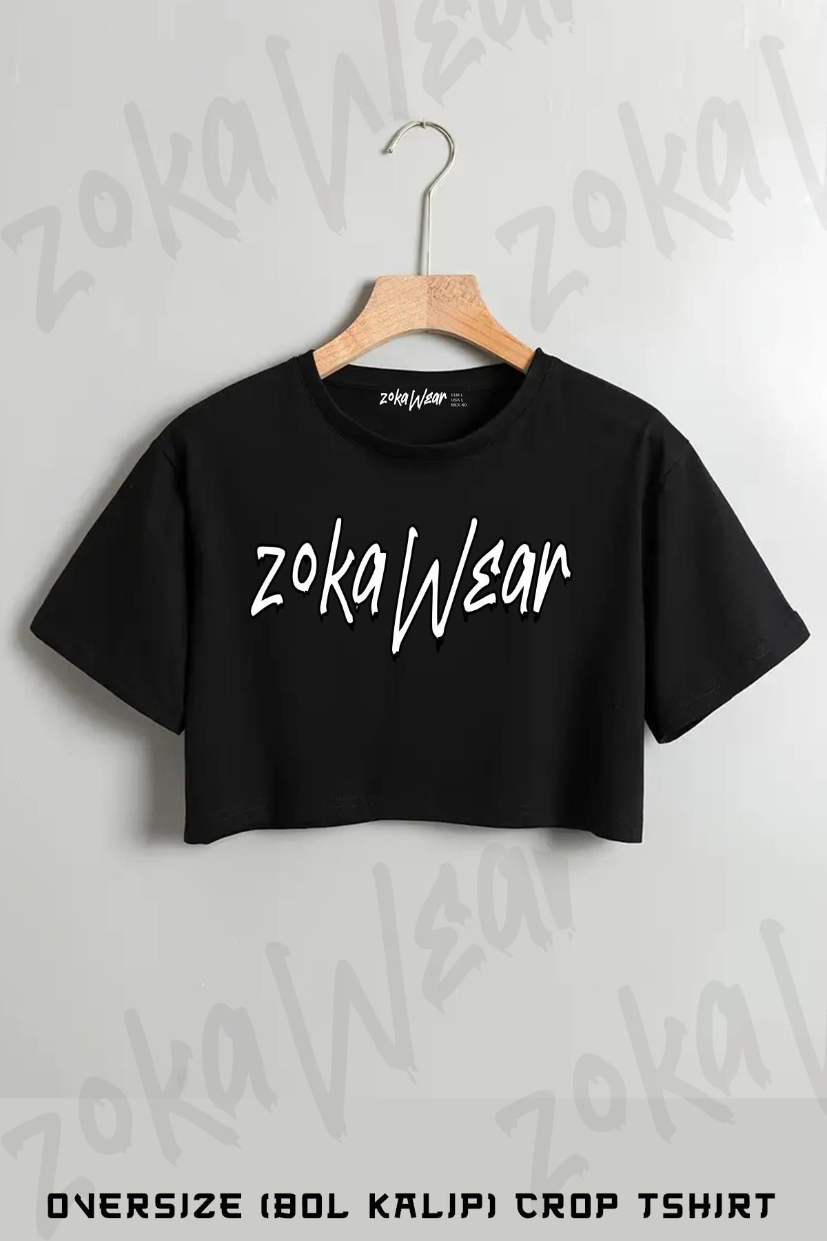 ZOKAWEAR Logo Baskılı Oversize Crop T-Shirt