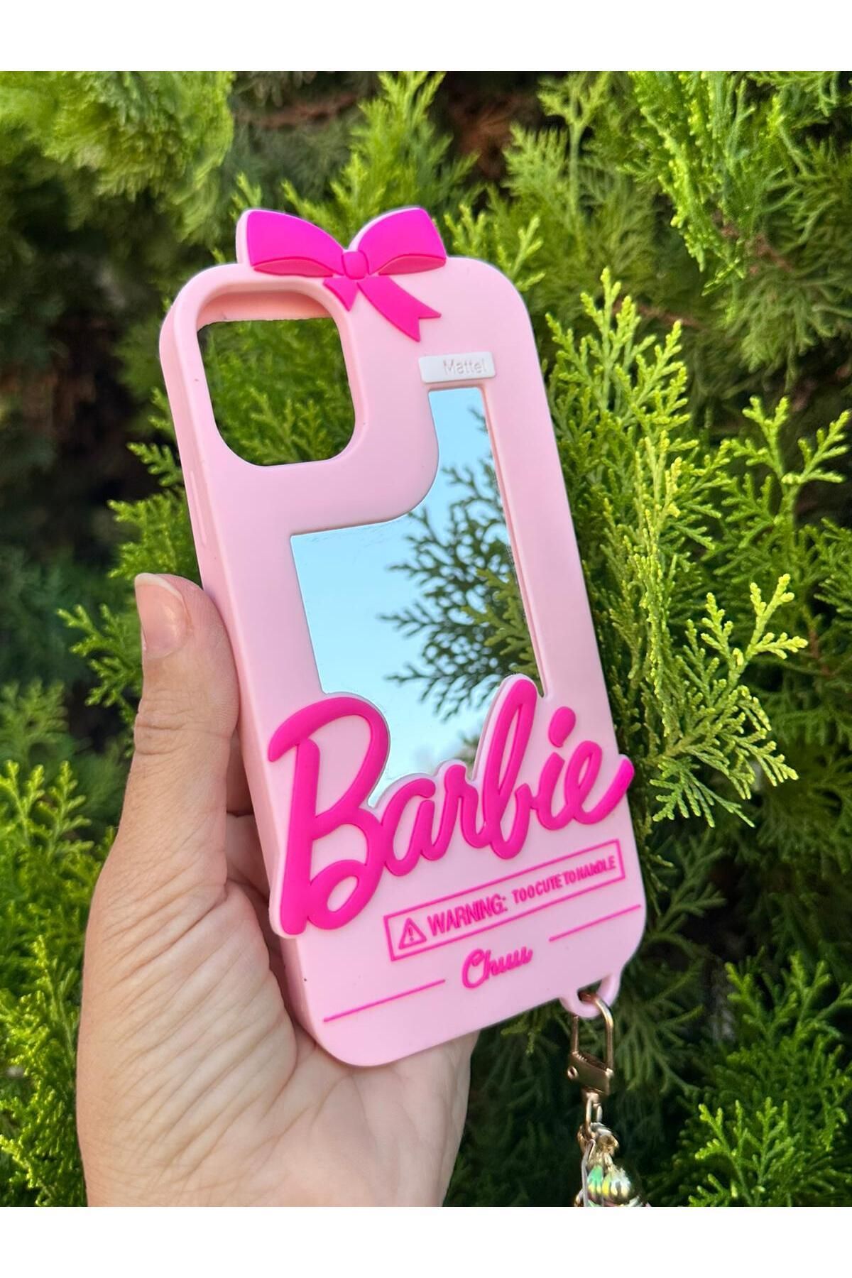 ZB Aksesuarda Moda iPhone 14 Pro Max Uyumlu Aynalı Ponponlu Barbi Silikon Kılıf