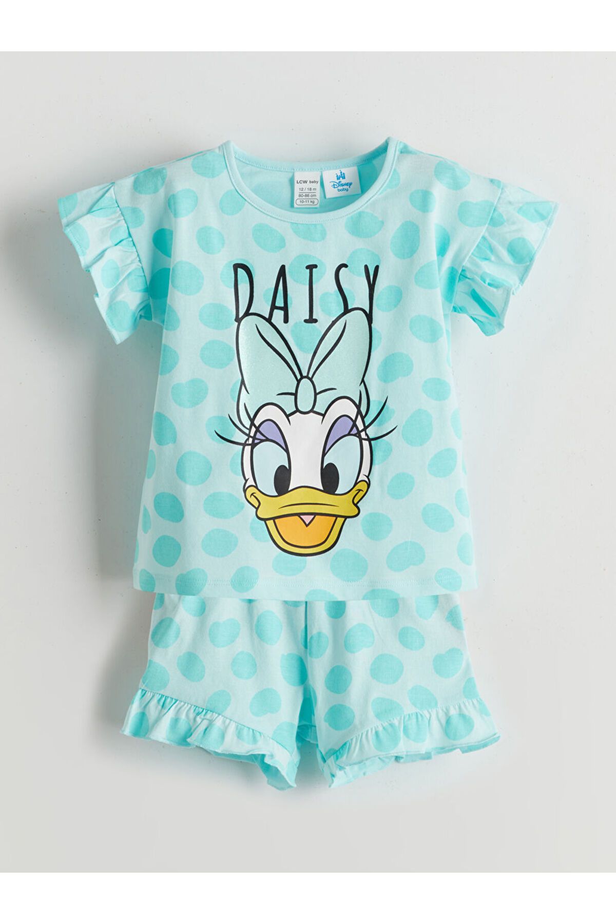 LC Waikiki LCW baby Yeşil Daisy Duck Baskılı Kız Bebek Şortlu Pijama Takımı