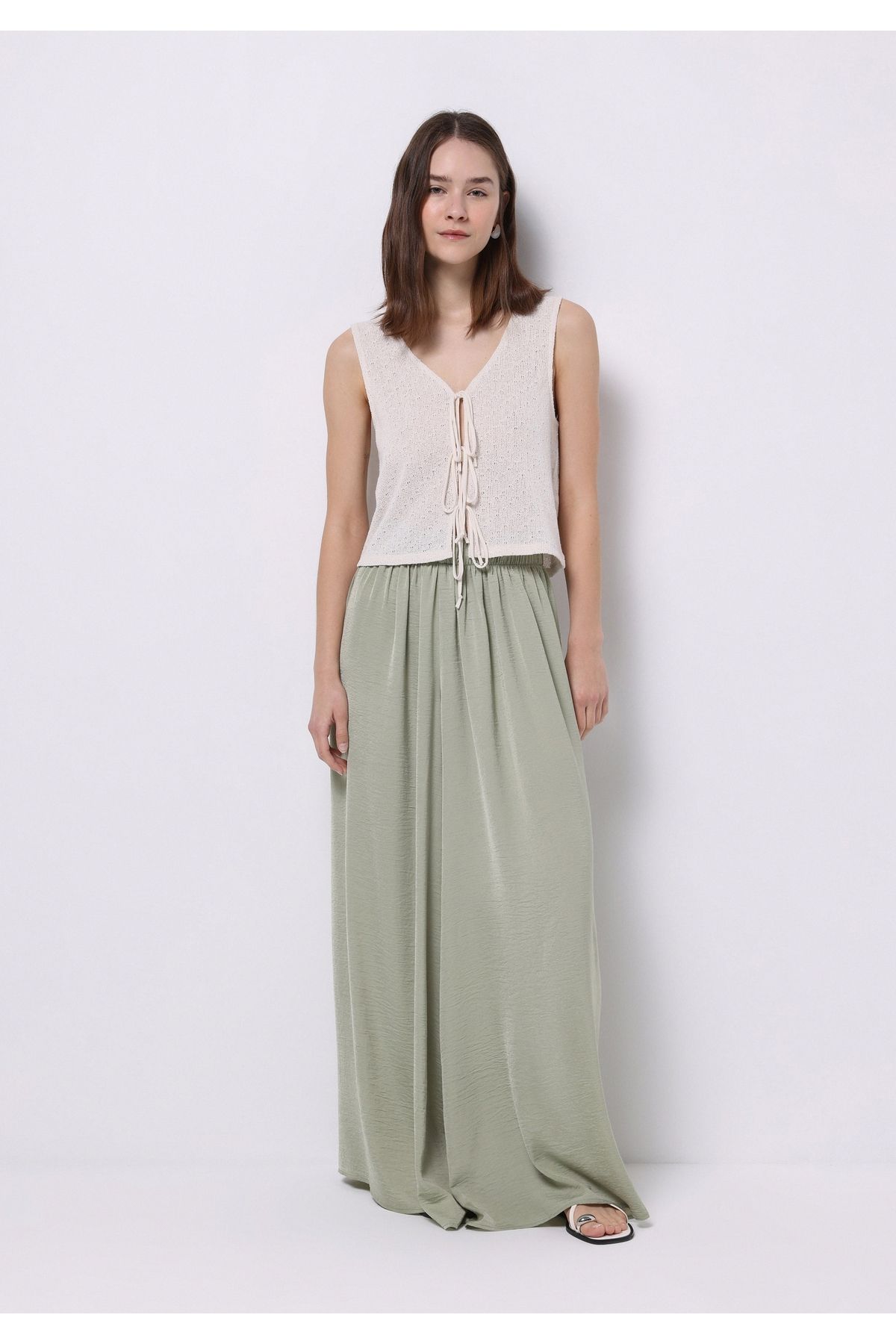 Colin's-Regular Fit High Waist Wide Leg Women's Green Trousers 3