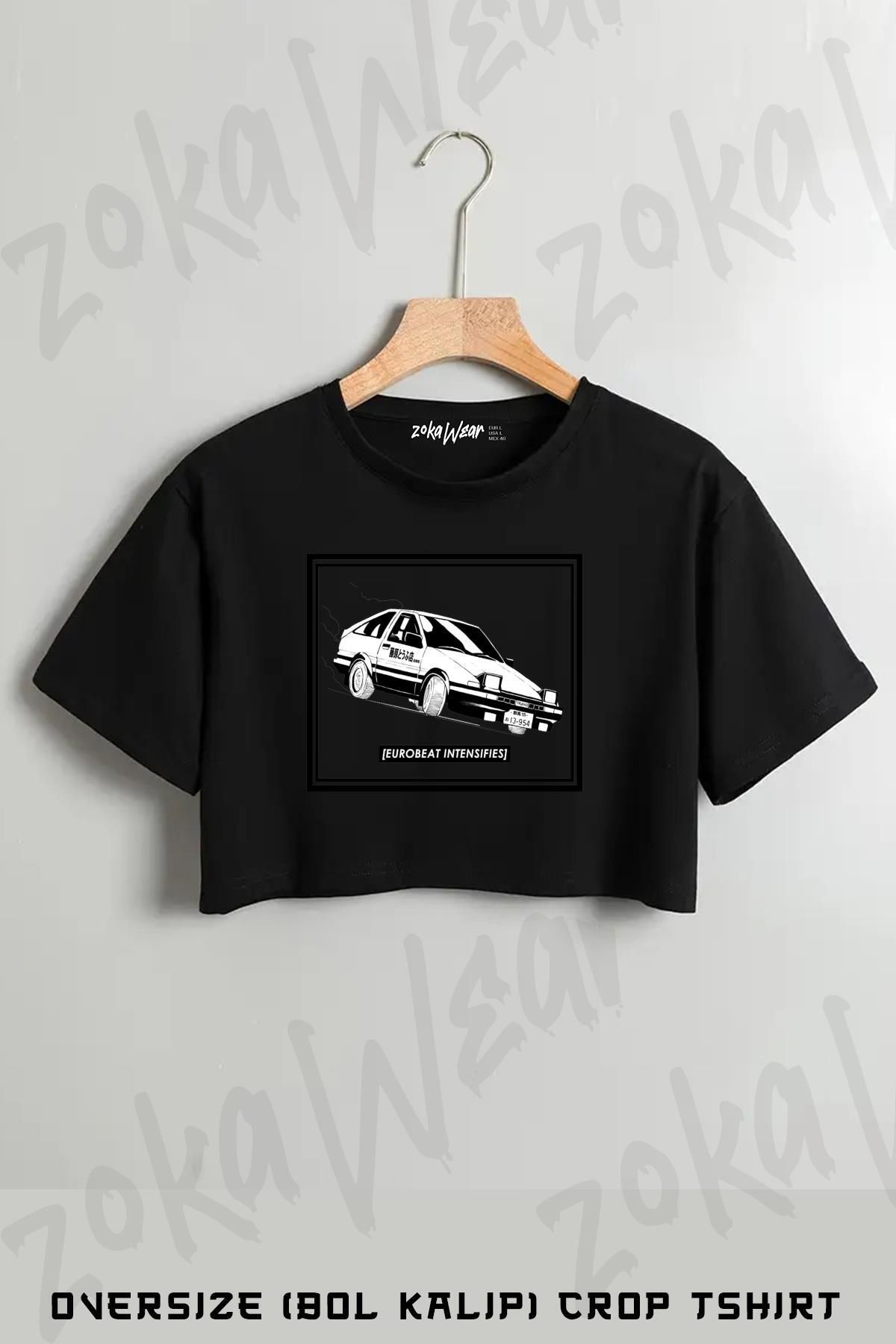 ZOKAWEAR Ae86 Kansei Dorifto Initial D Car Baskılı Oversize Crop T-Shirt