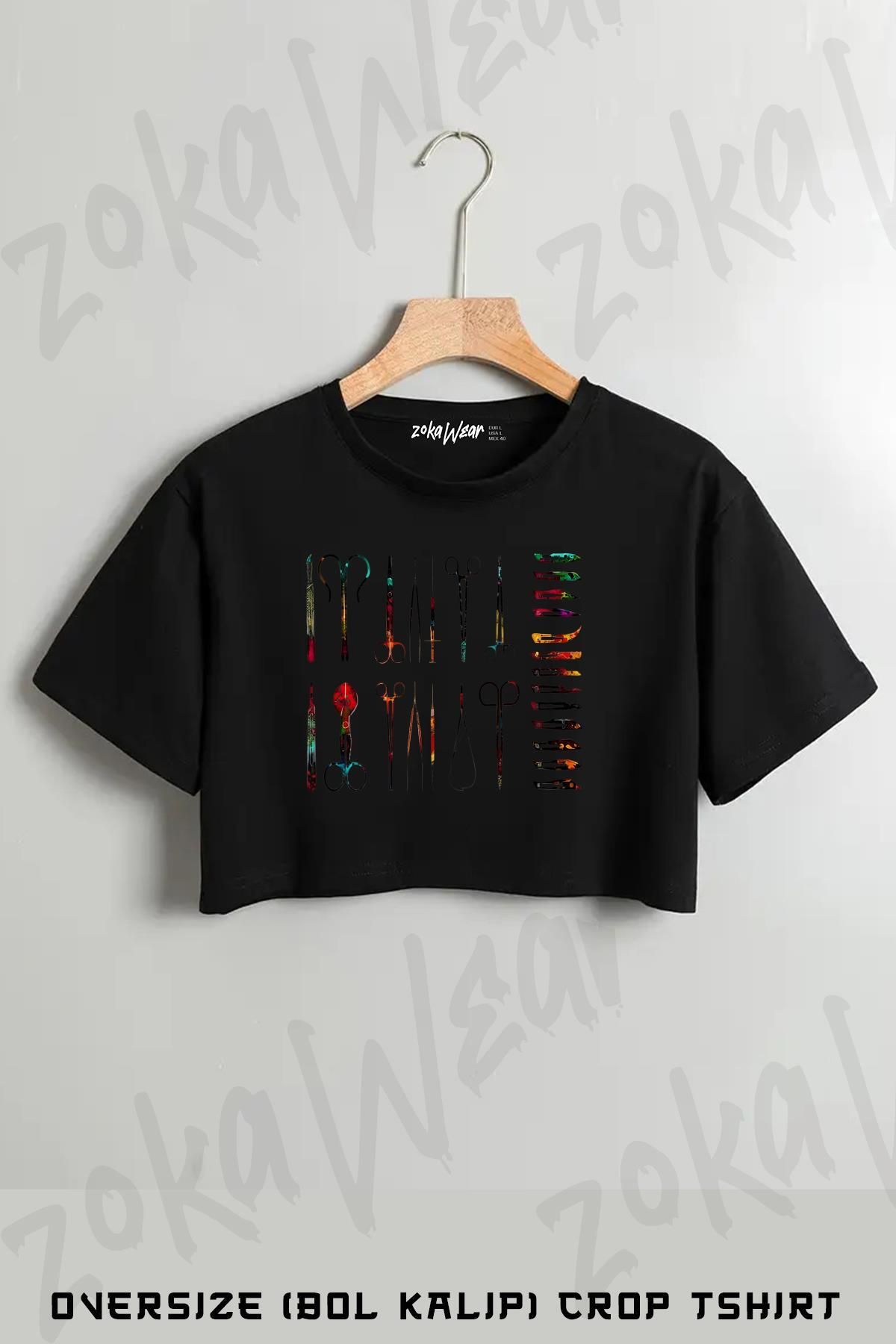 ZOKAWEAR Tıp Bayramı x2 Baskılı Oversize Crop T-Shirt