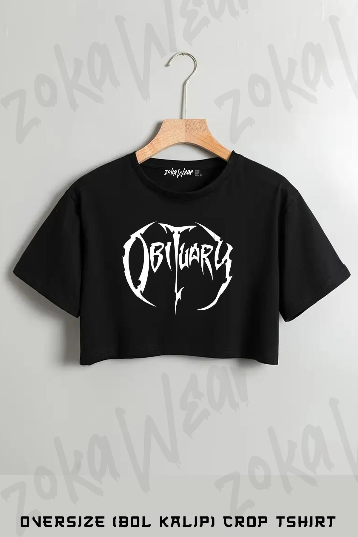 ZOKAWEAR Obituary Bas Baskılı Oversize Crop T-Shirt