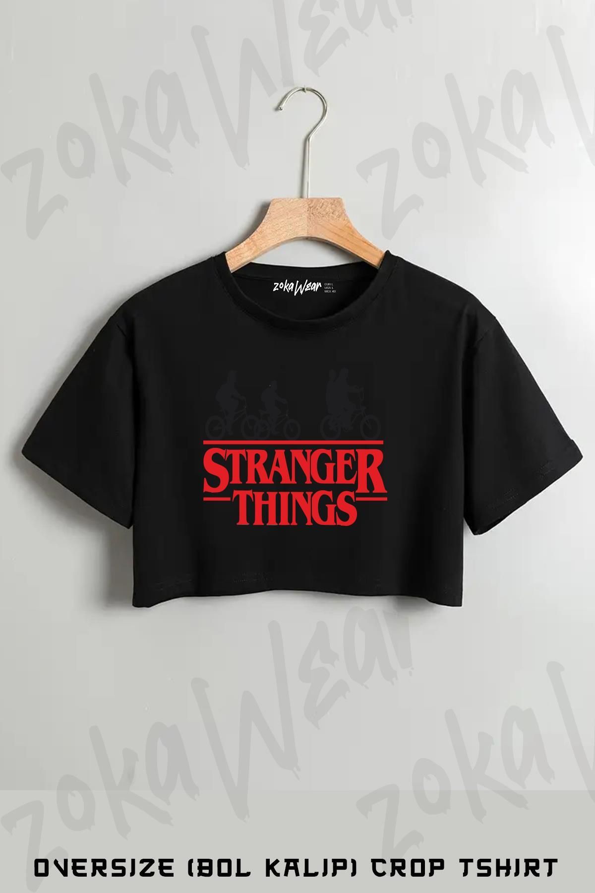 ZOKAWEAR Stranger Things Bisiklet Baskılı Oversize Crop T-Shirt