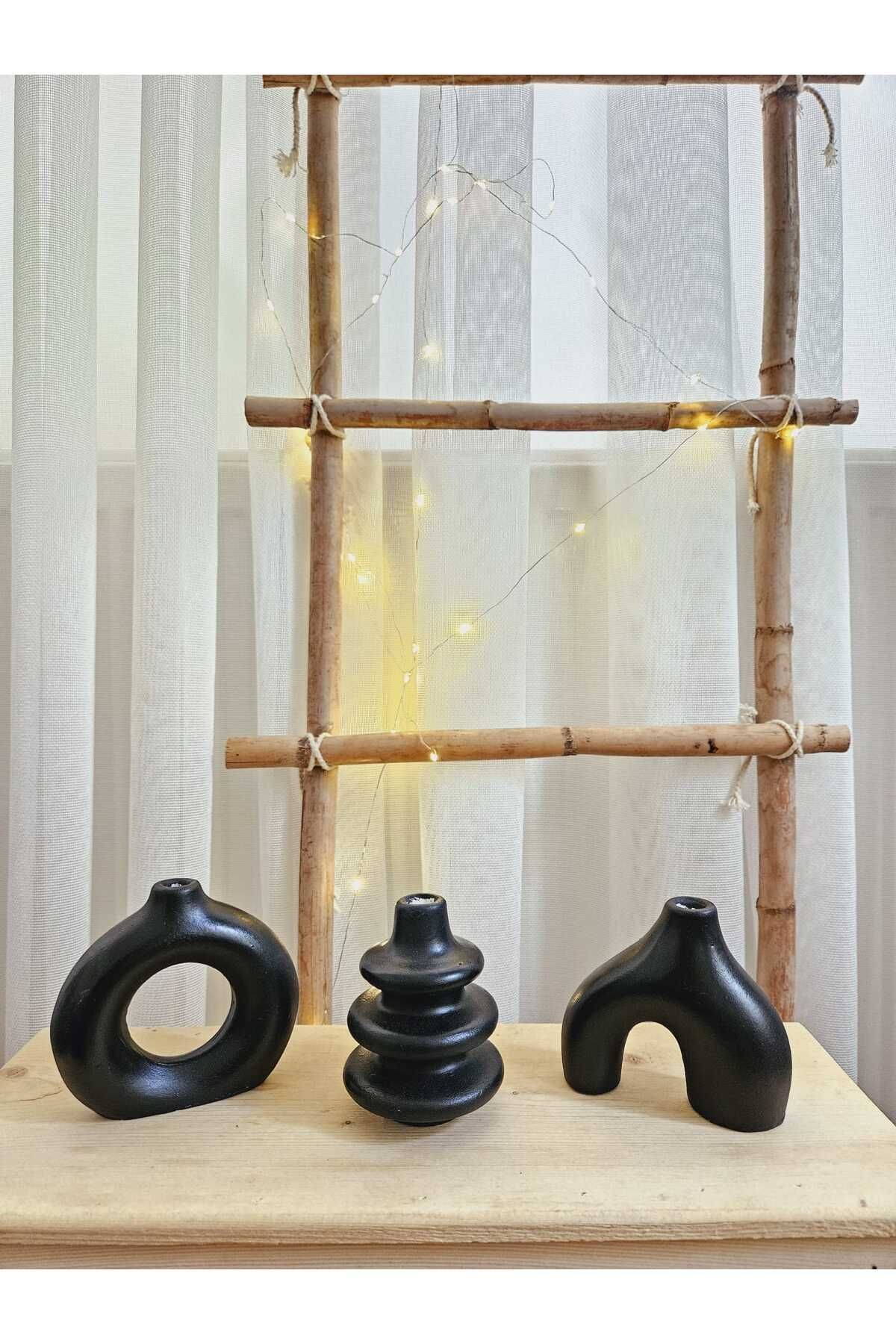 SerenityHaven Siyah Minimal Vazo Set 3'lü
