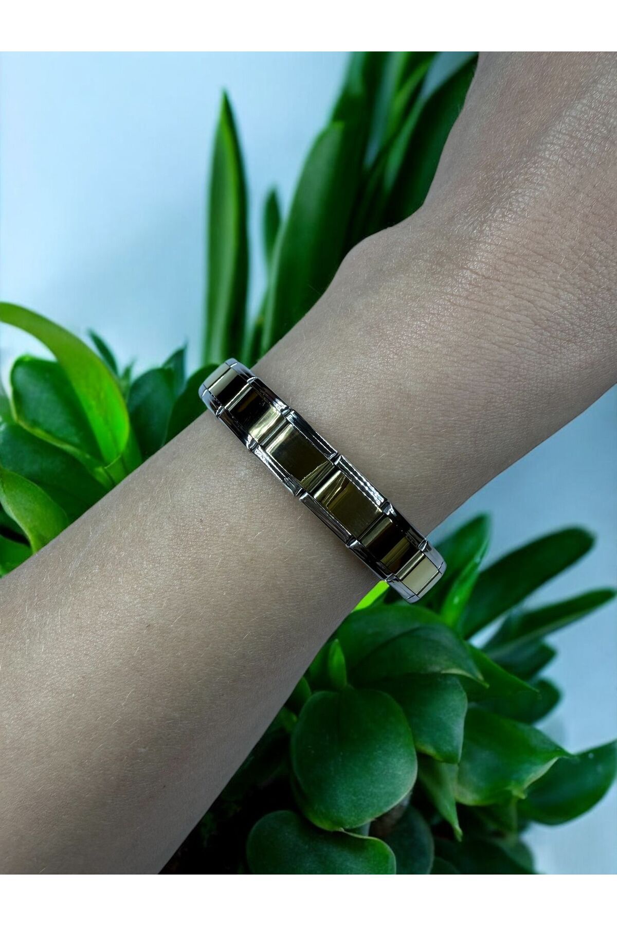 AKMNY BOUTIQUE Italyan Charm Çelik Bileklik Gold Detaylı
