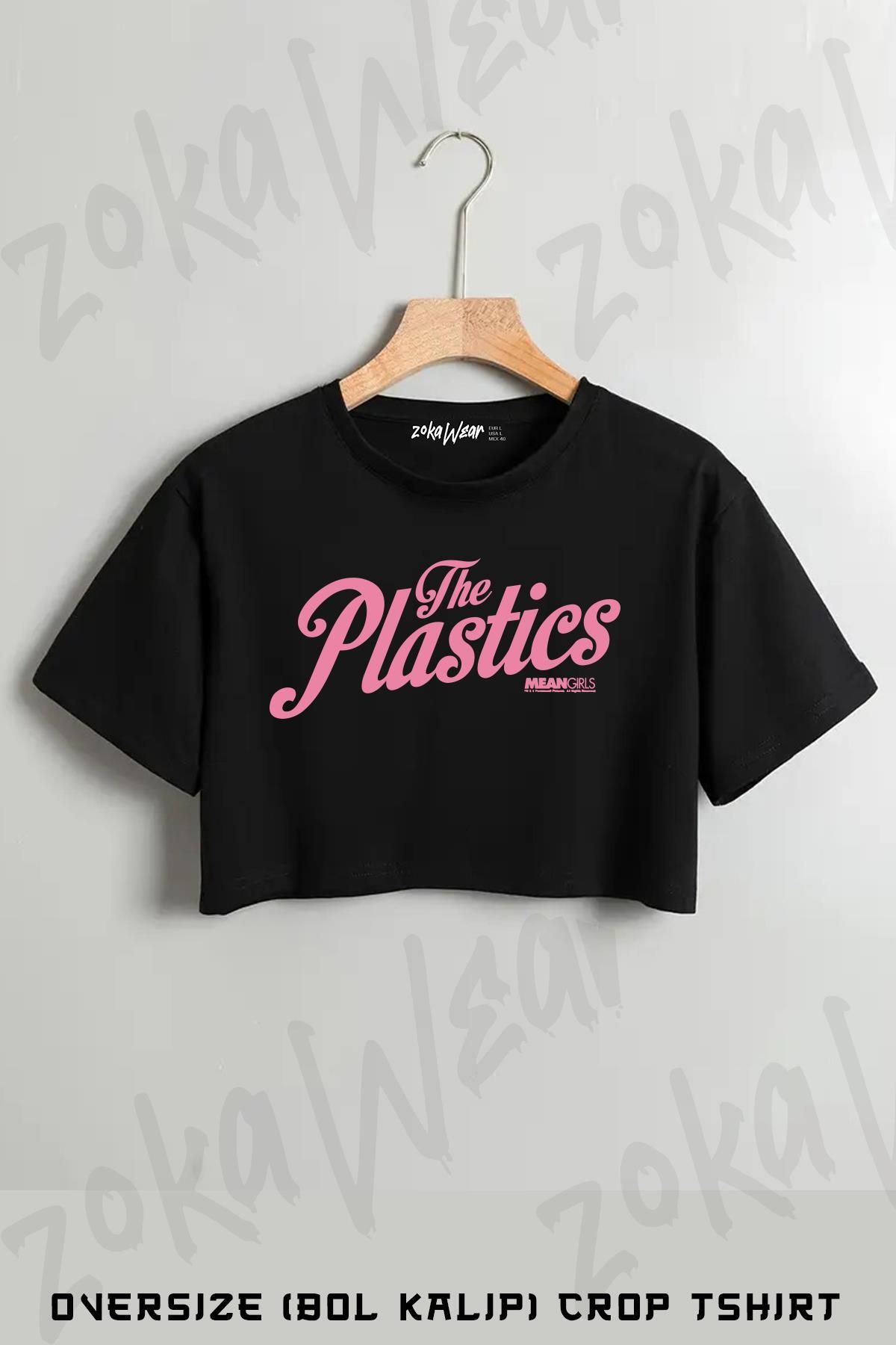 ZOKAWEAR Mean Girls Pink The Plastics Baskılı Oversize Crop T-Shirt