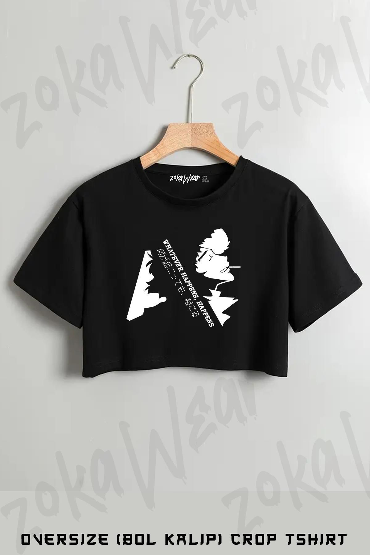 ZOKAWEAR Cowboy Bebop Spike Spiegel Karakter Baskılı Oversize Crop T-Shirt