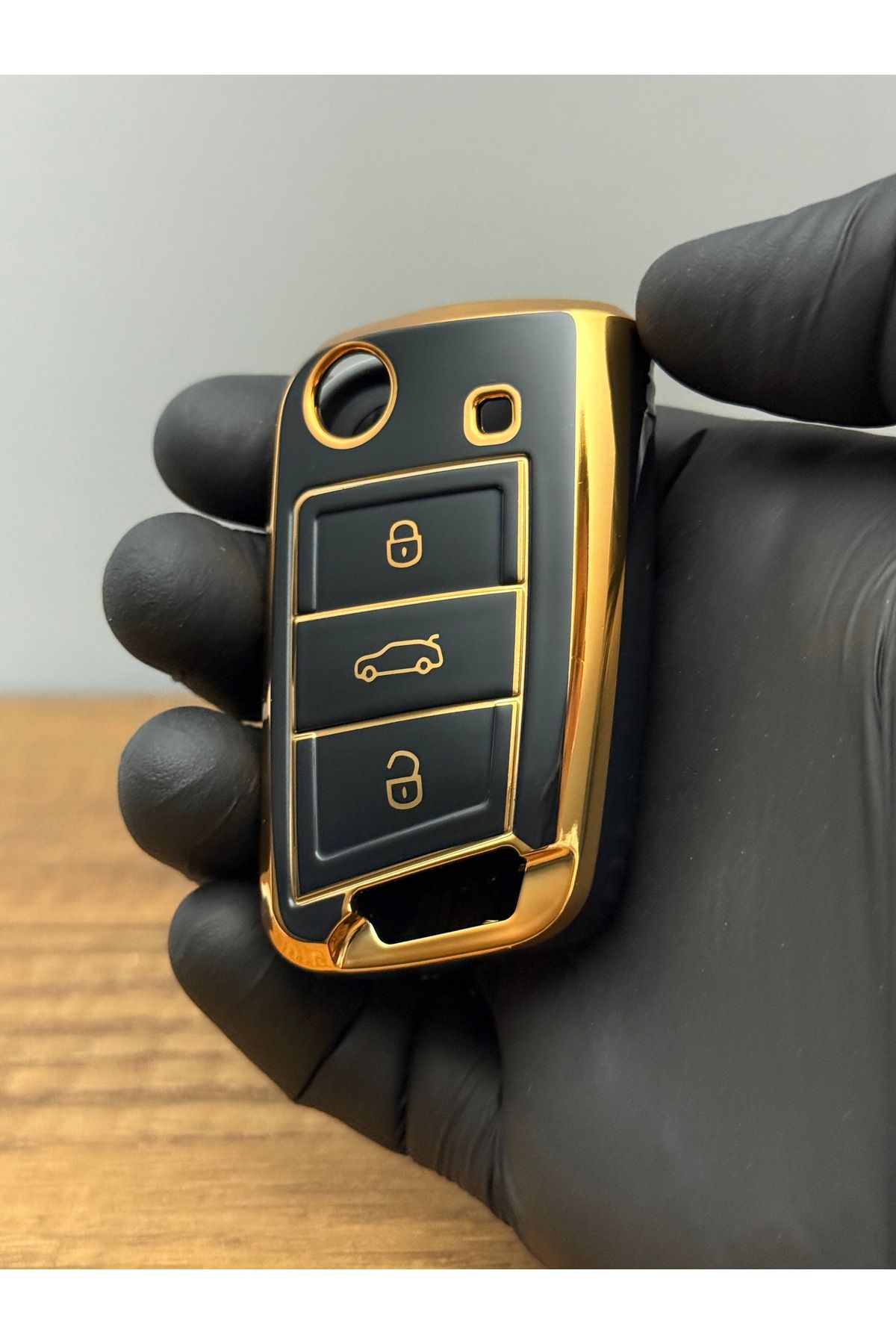Mavi Keys Volkswagen, Skoda, Seat MQB Uyumlu Sustalı 3 Düğmeli Silikon Anahtar Kumanda Koruma Nano Kılıf Siyah