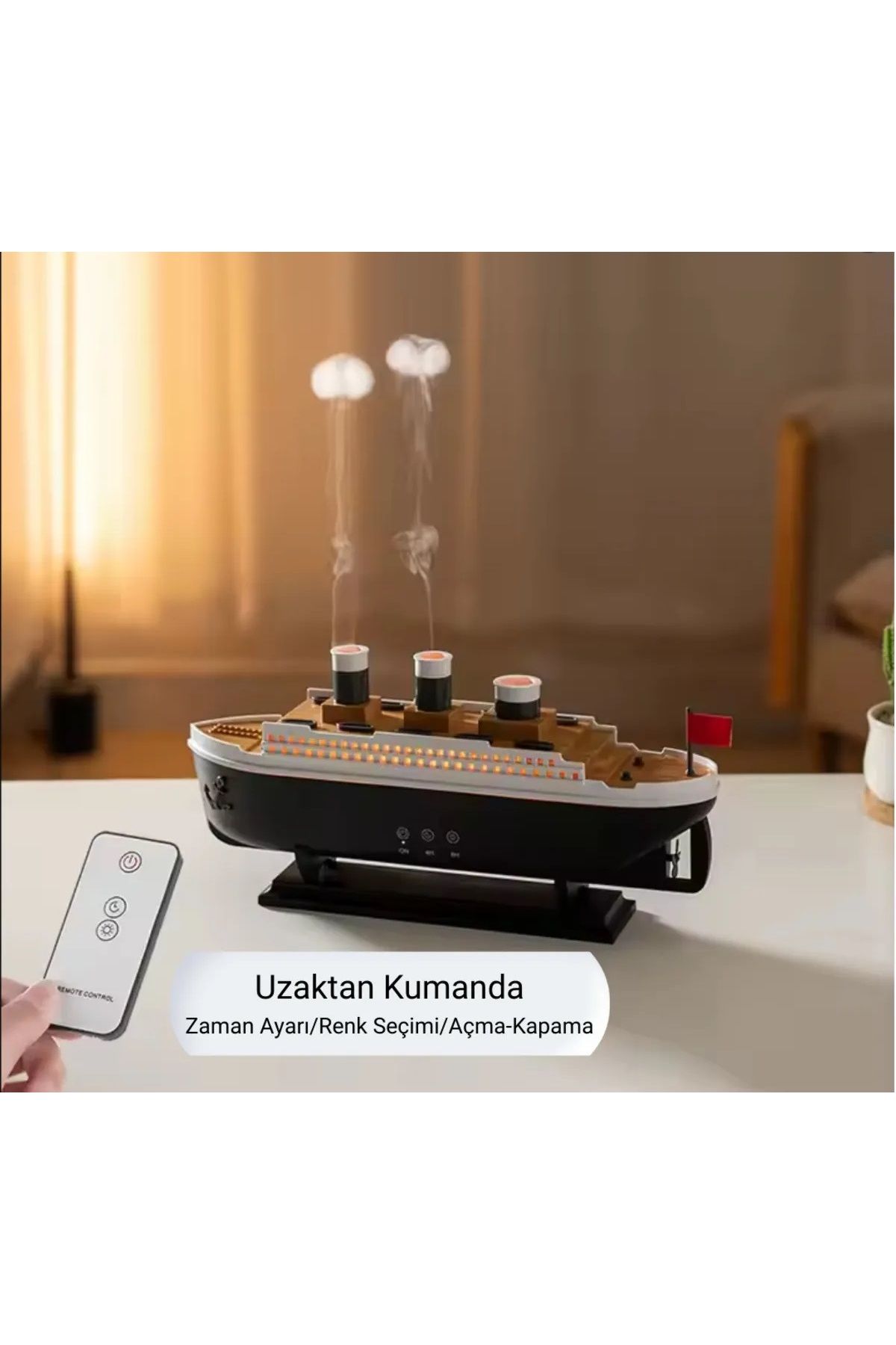 Serreha Gemi Dizaynlı Difüzör Titanic Aromaterapi Hava Nemlendirici Işıklı Kumandalı