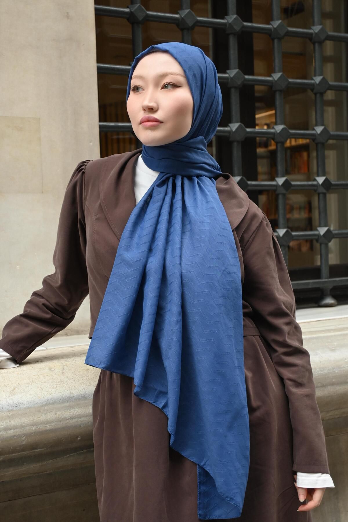 Pull Scarfs Saks mavi - Zigzag Desen Bambu Jakar