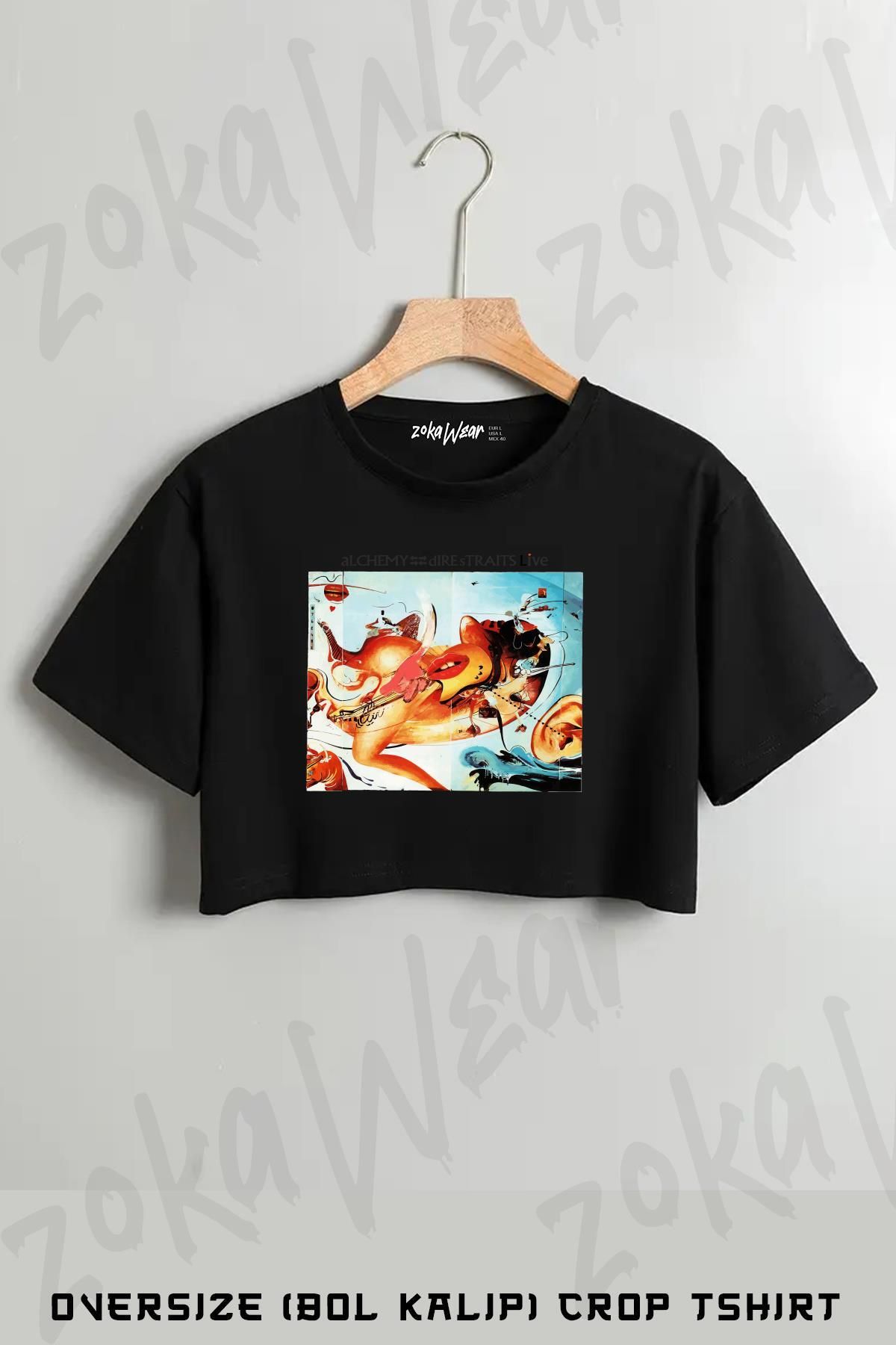 ZOKAWEAR Dire Straits v4 Baskılı Oversize Crop T-Shirt