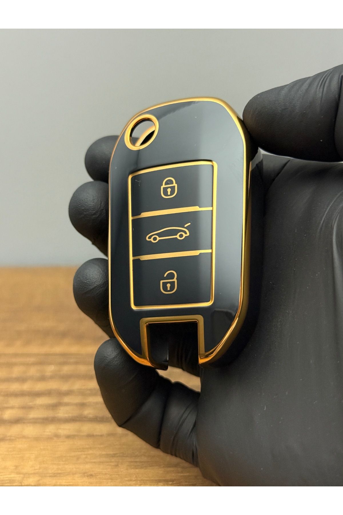 Mavi Keys Citroën Berlingo C-Elysee Peugeot 508 3008 5008 Opel Sustalı 3 Düğmeli Silikon Anahtar Kılıfı Siyah