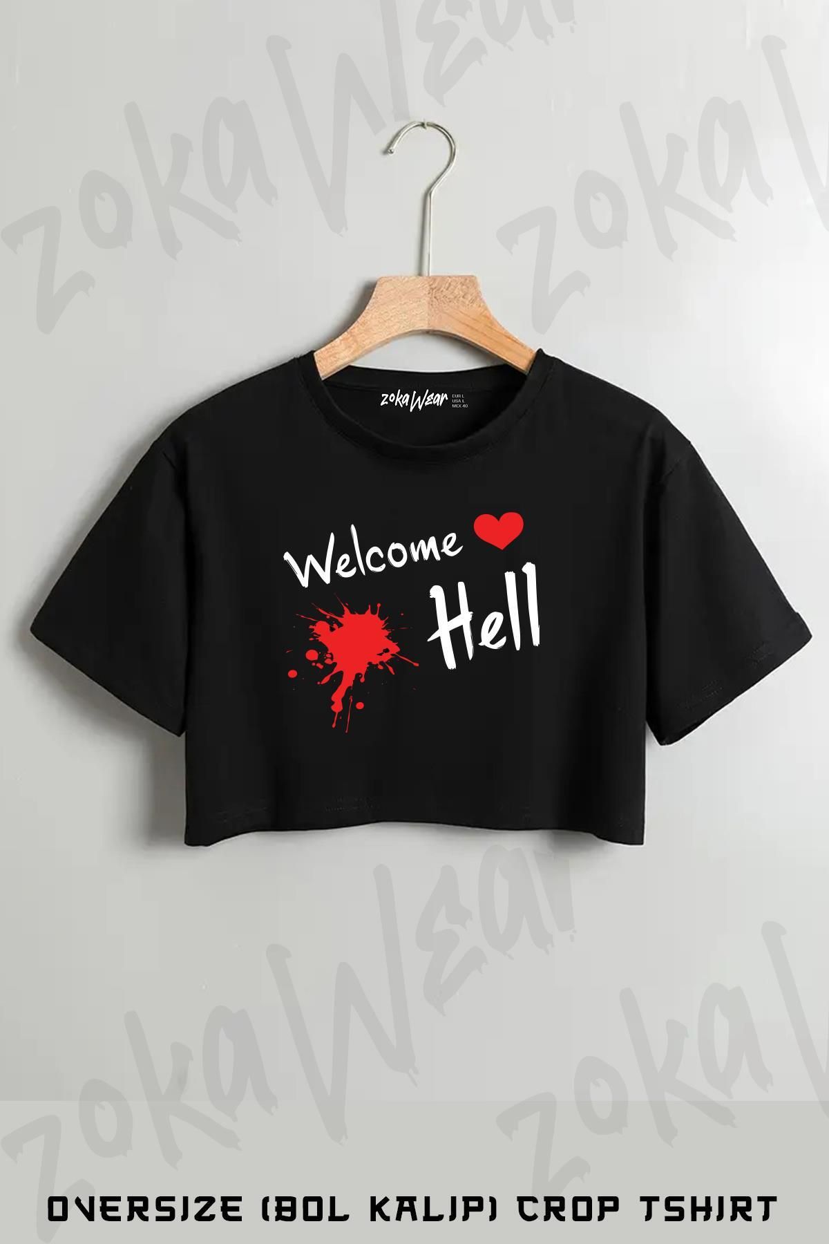 ZOKAWEAR Touhou Project Welcome Hell Baskılı Oversize Crop T-Shirt