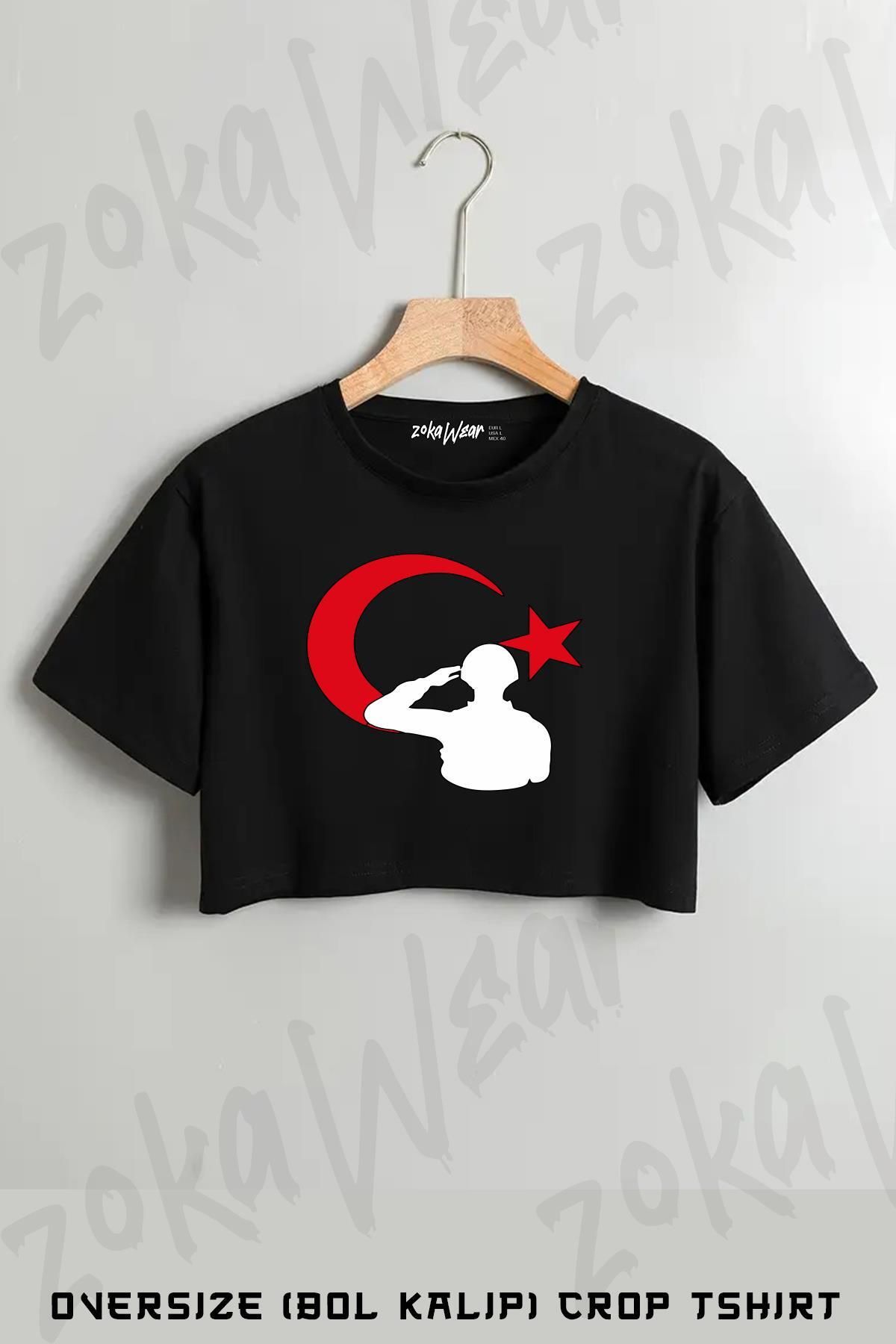 ZOKAWEAR Türk Askeri v2 Baskılı Oversize Crop T-Shirt