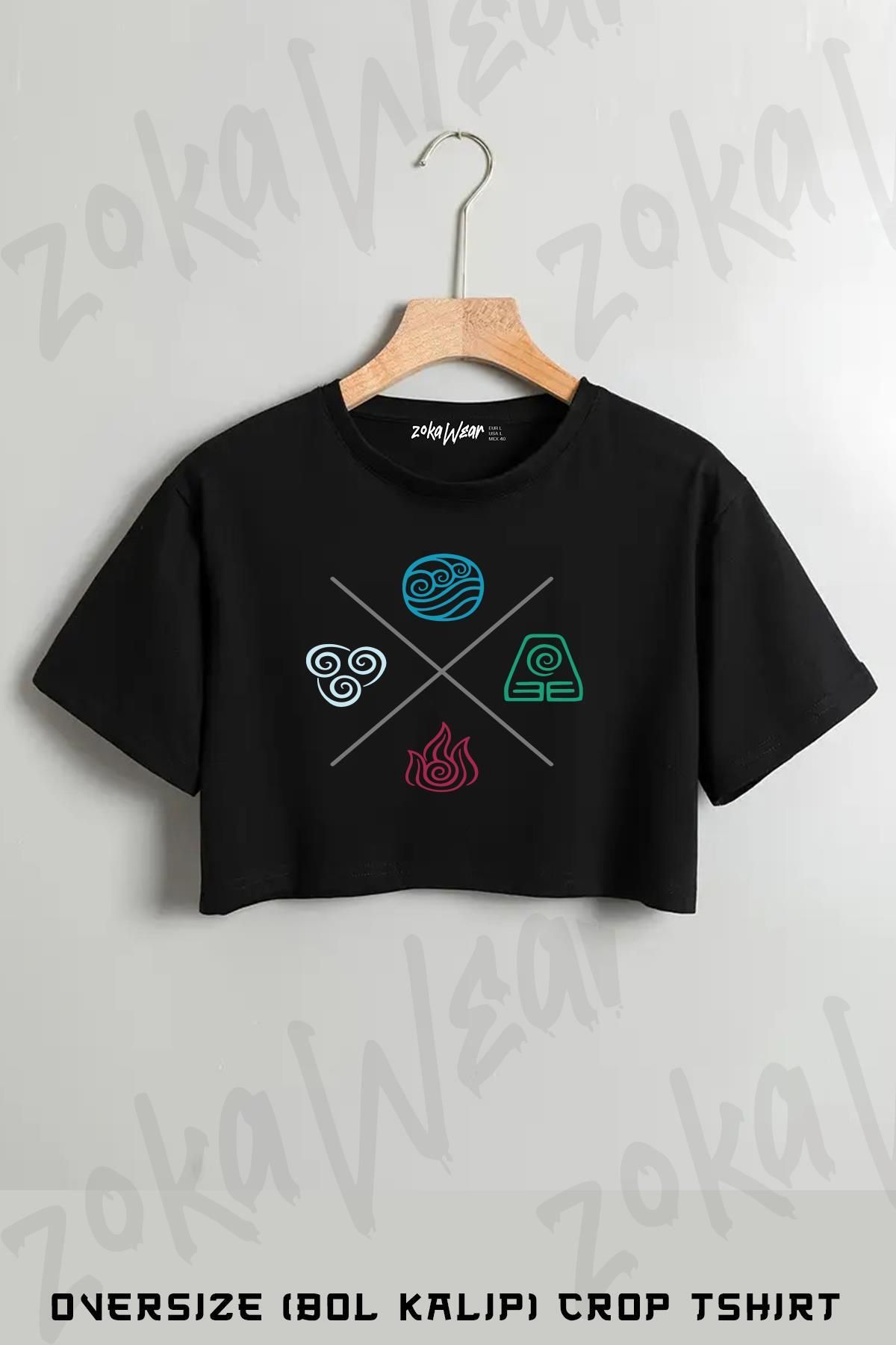 ZOKAWEAR Avatar The Last Airbender Four Symbols Baskılı Oversize Crop T-Shirt