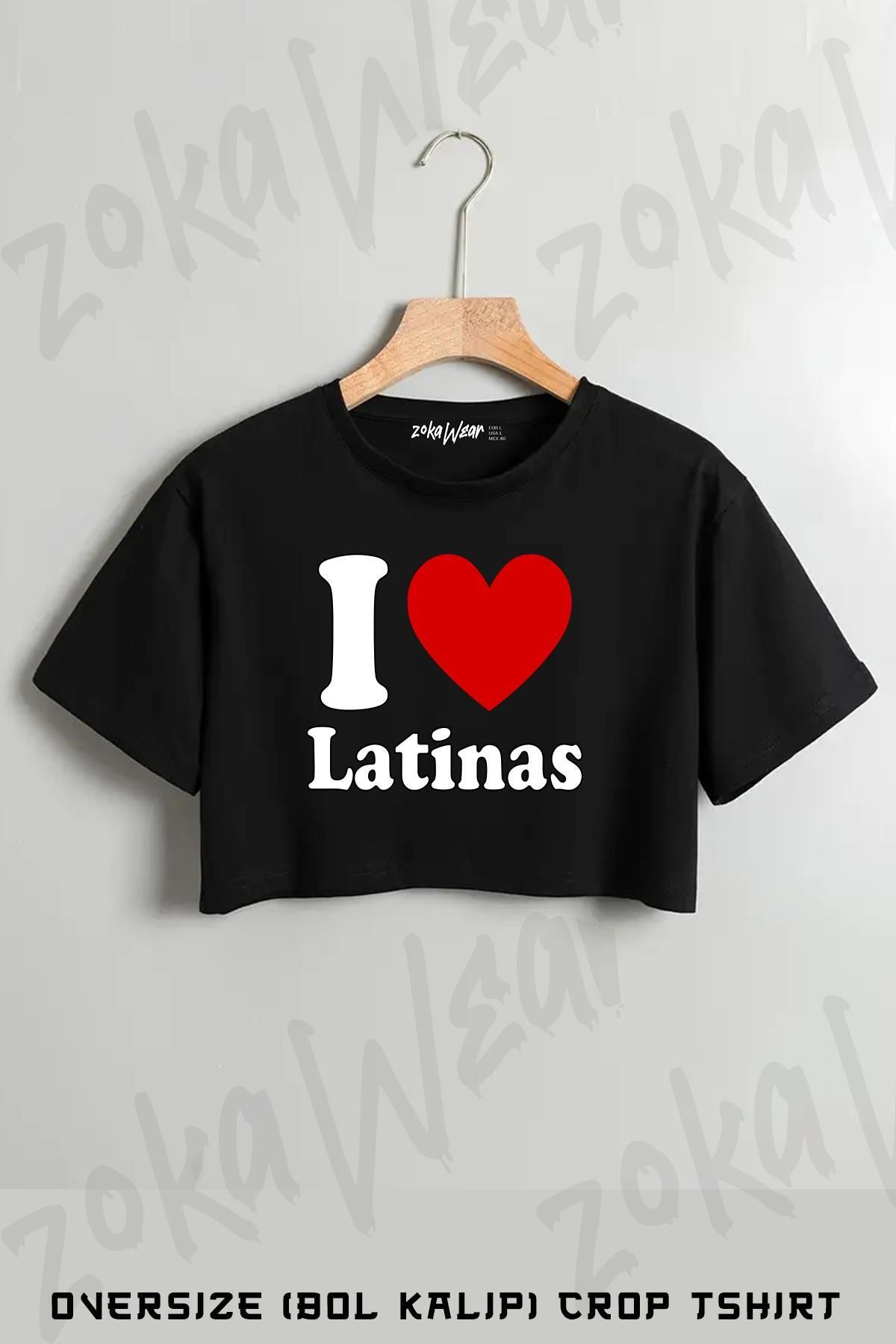 ZOKAWEAR I Love Latinas Baskılı Oversize Crop T-Shirt