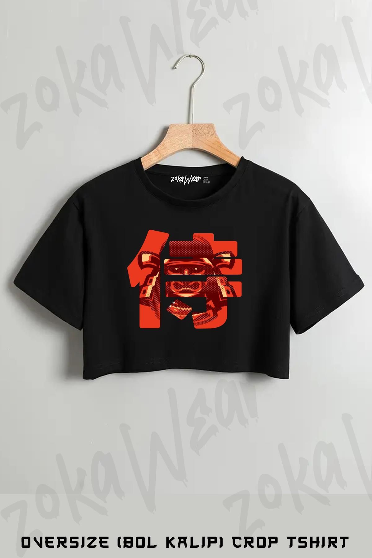 ZOKAWEAR Samurai Kanji Baskılı Oversize Crop T-Shirt