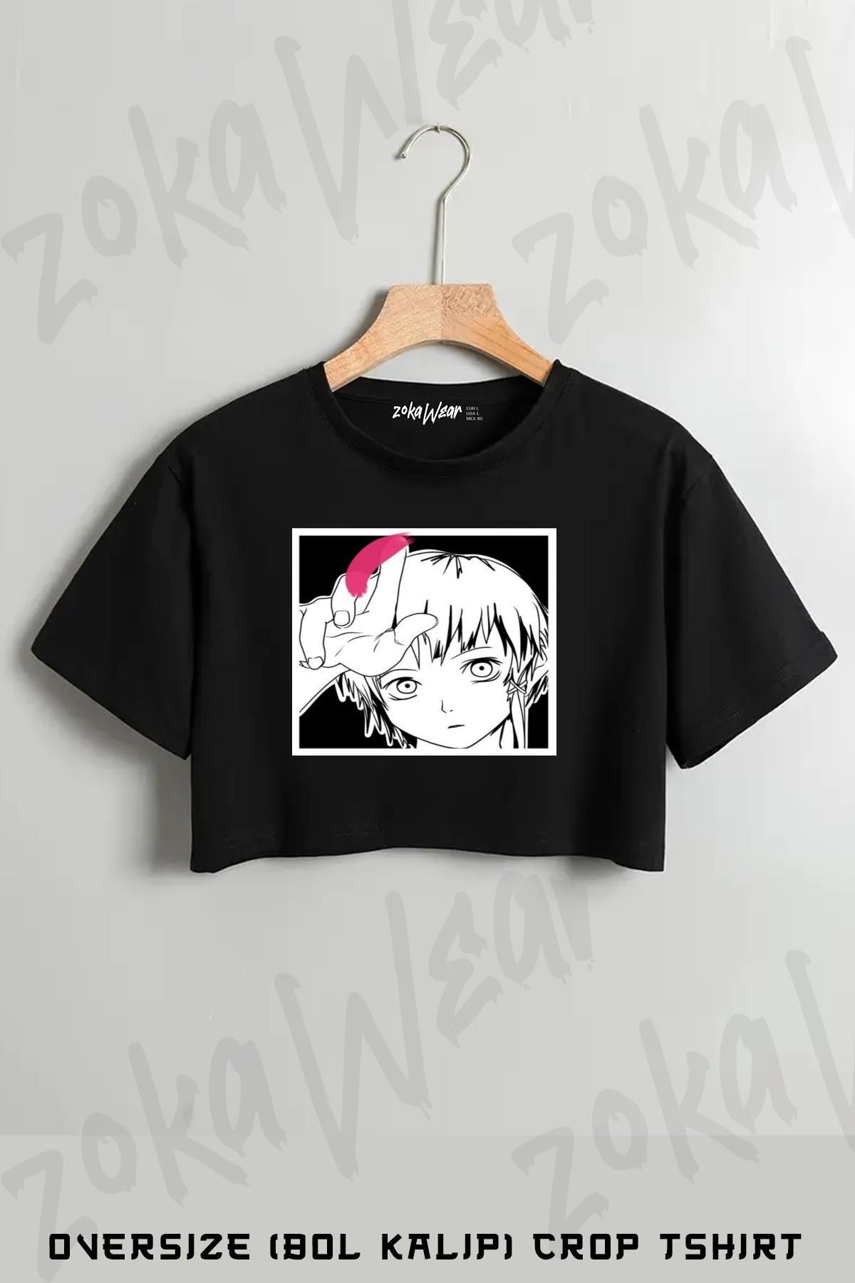 ZOKAWEAR Serial Experiments Lain iwakura Baskılı Oversize Crop T-Shirt