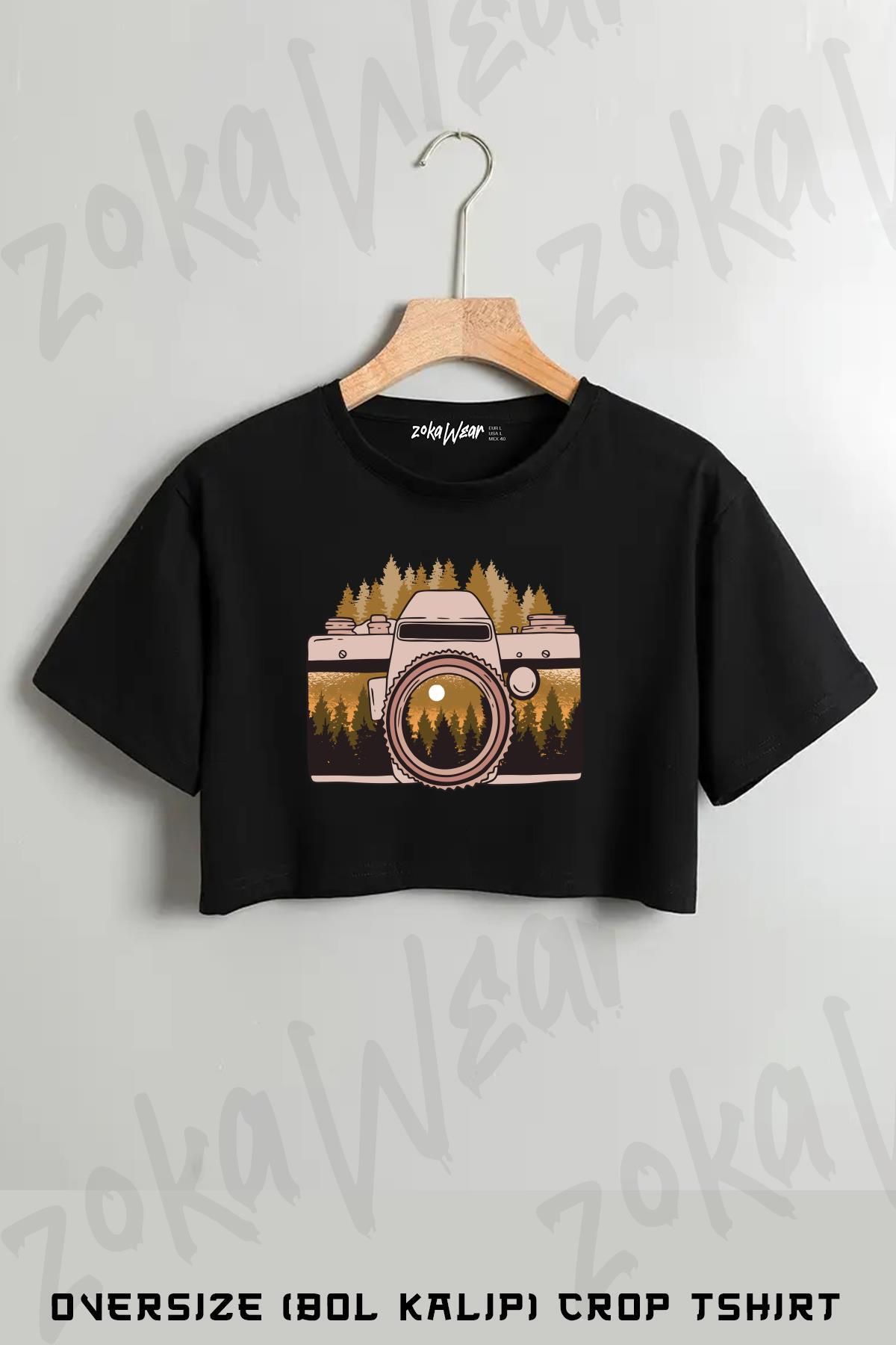 ZOKAWEAR Fotoğrafçı Manzara Baskılı Oversize Crop T-Shirt