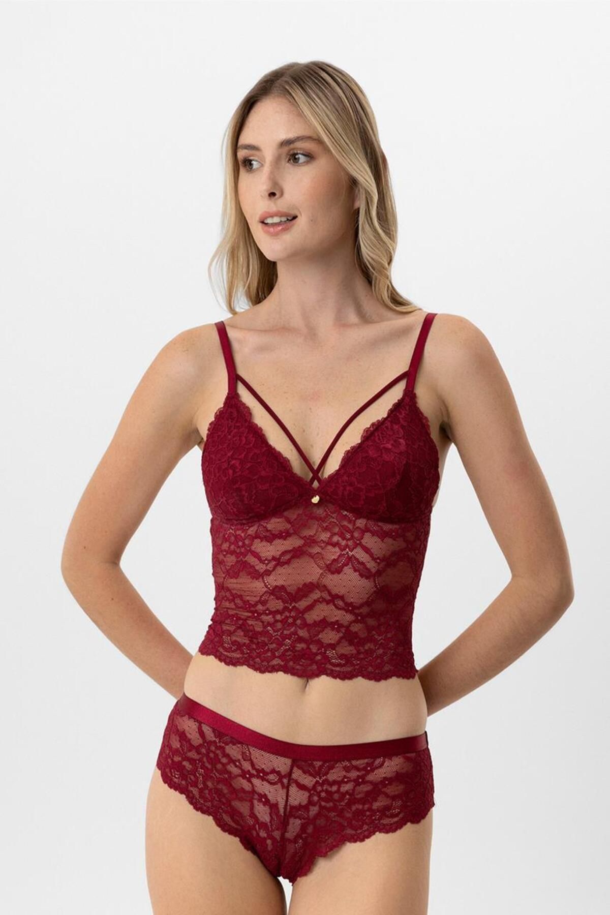 Pierre Cardin Lingerie Kadın Balensiz Dantelli Pedli Sütyen Takımı