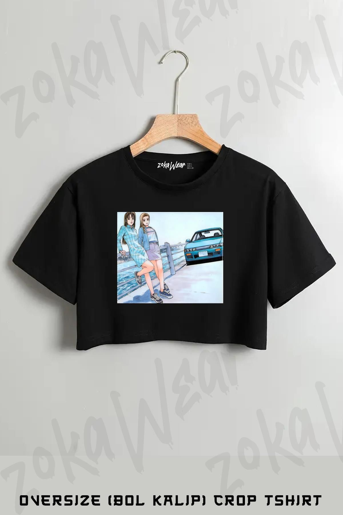 ZOKAWEAR Mako & Sayuki Initial D Baskılı Oversize Crop T-Shirt