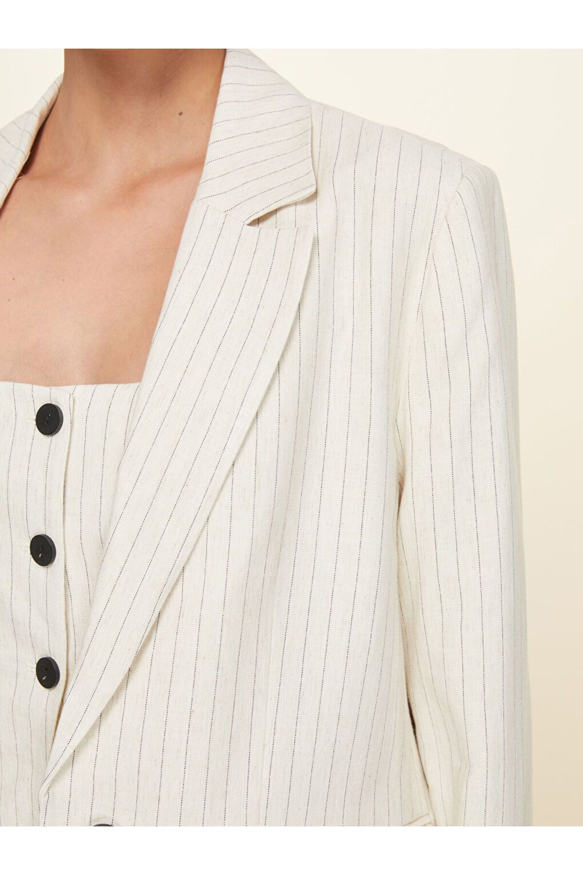 LC Waikiki-Jachetă blazer pentru femei LCW Vision cu dungi din amestec de in 3