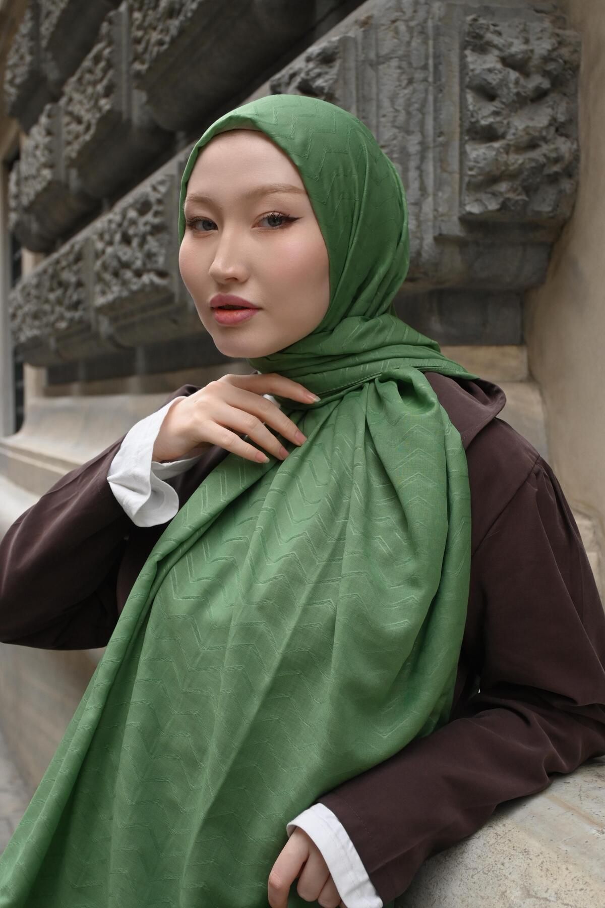 Pull Scarfs Mint yeşili - Zigzag Desen Bambu Jakar