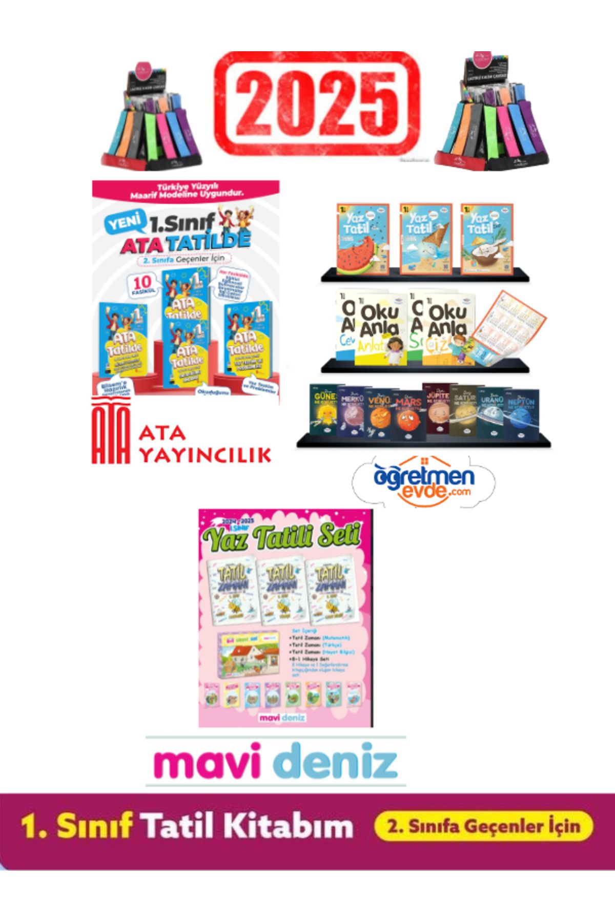 Gama Yayınları Ata 1.Sınf Yaz Tatil+Mavi Deniz Yaz Tatil 1.Sınıf+Öğretmen Evde 1.Sınıf Yaz Tatil Seti+Kalemlik