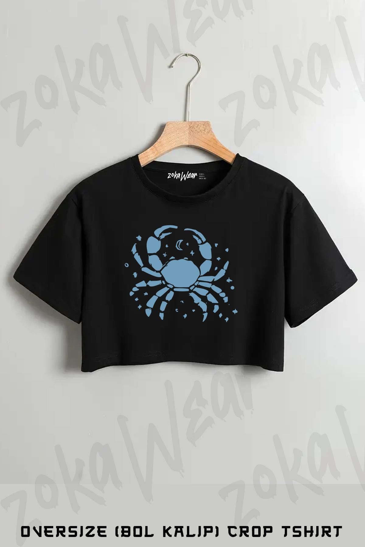 ZOKAWEAR Yengeç Burcu Baskılı Oversize Crop T-Shirt