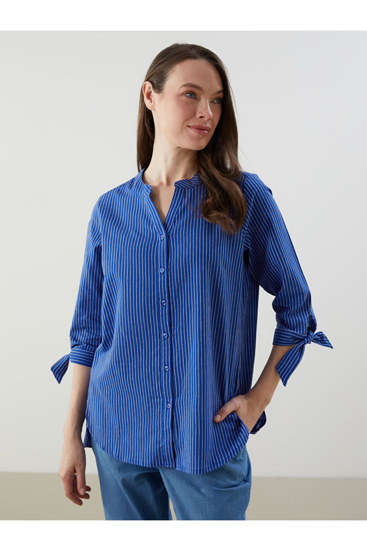 LC Waikiki Yeni Sezon Cizgili Poplin Kadin Gomlek - S57163Z8