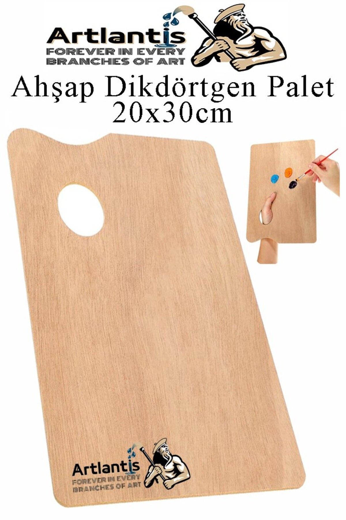 Artlantis Ahşap Dikdörtgen Palet Naturel 20x30 cm 1 Adet Orta Boy Ahşap Boya Paleti Resim Boyama Tepsisi Akril