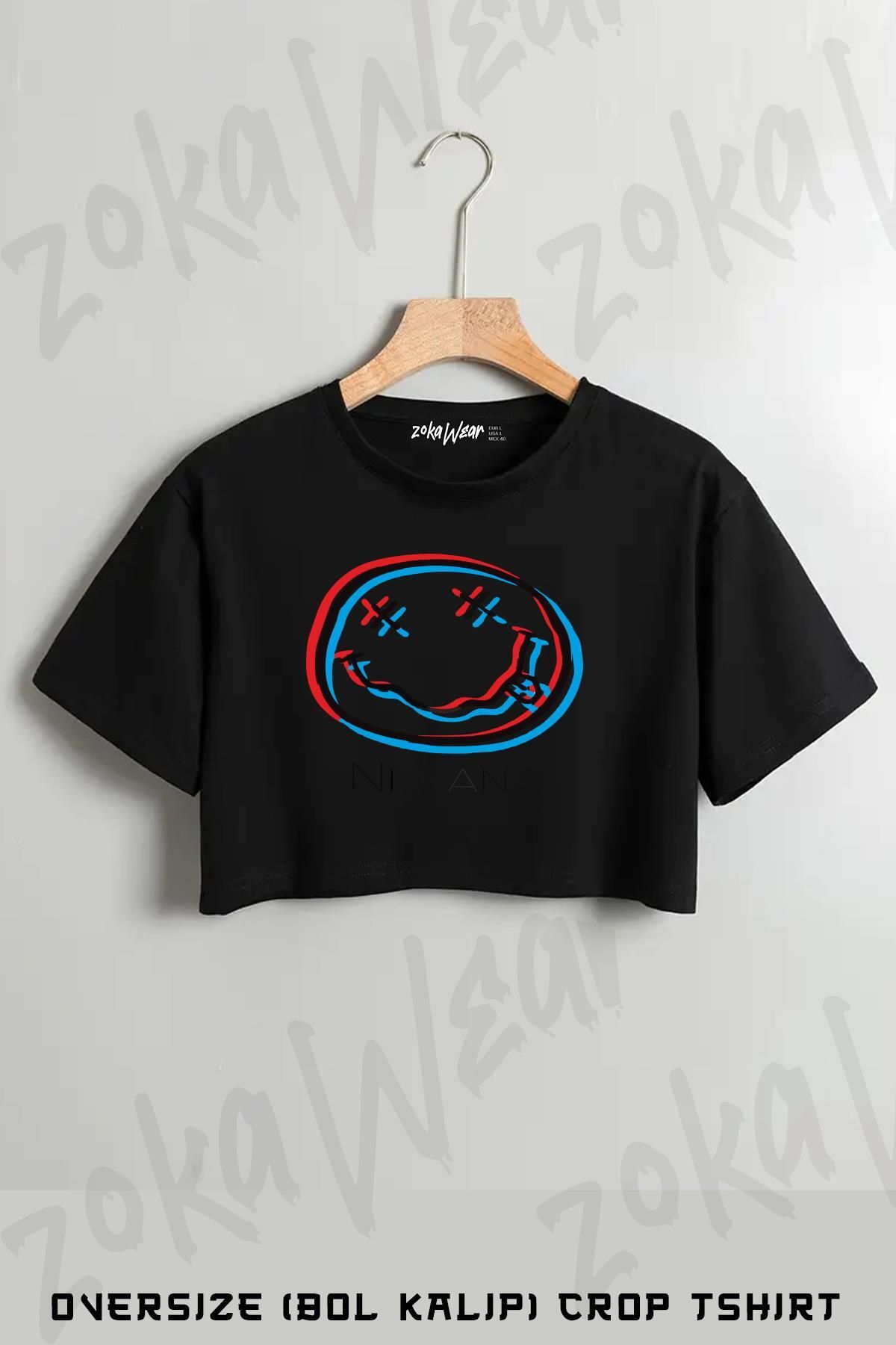 ZOKAWEAR Nirvana Kadın Baskılı Oversize Crop T-Shirt