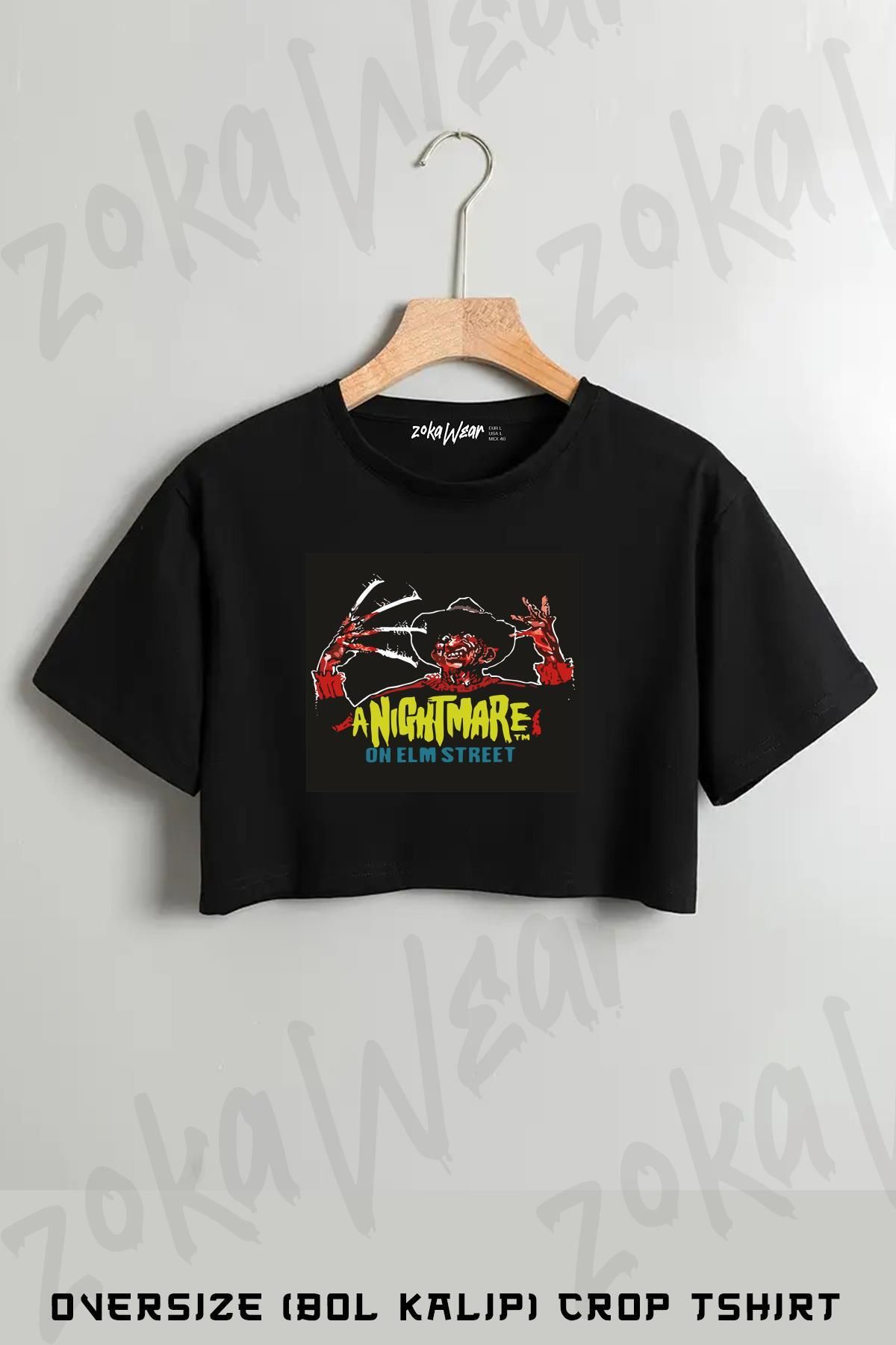 ZOKAWEAR Nightmare On Elm Street Elm Baskılı Oversize Crop T-Shirt