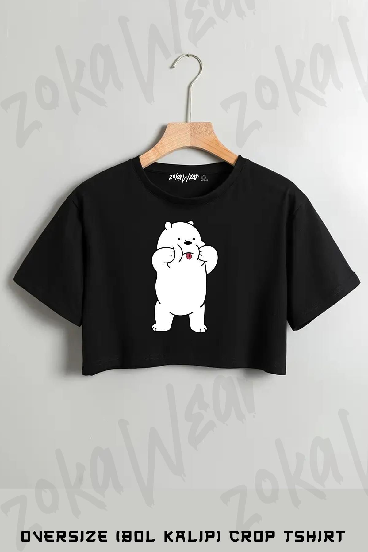 ZOKAWEAR Panda Baskılı Oversize Crop T-Shirt