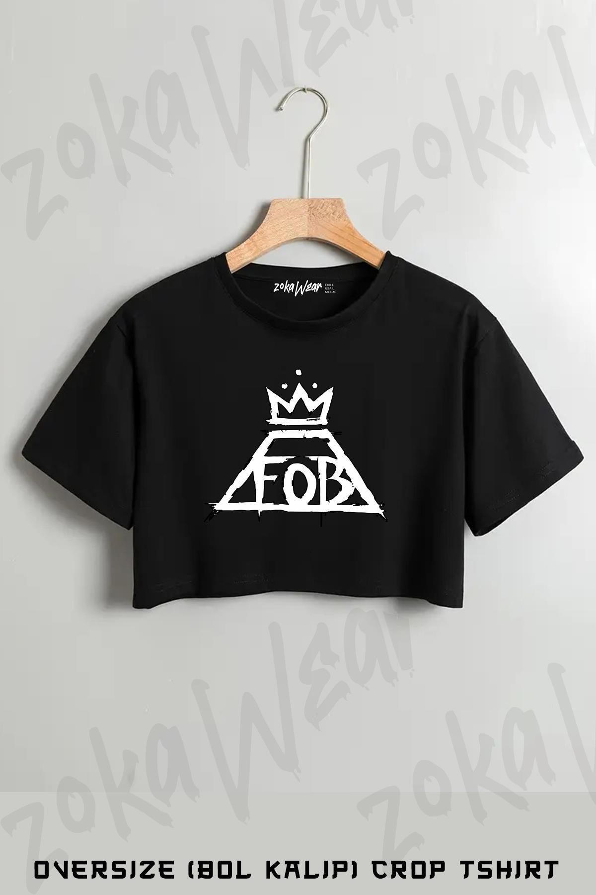 ZOKAWEAR Fall Out Boy Fob Baskılı Oversize Crop T-Shirt