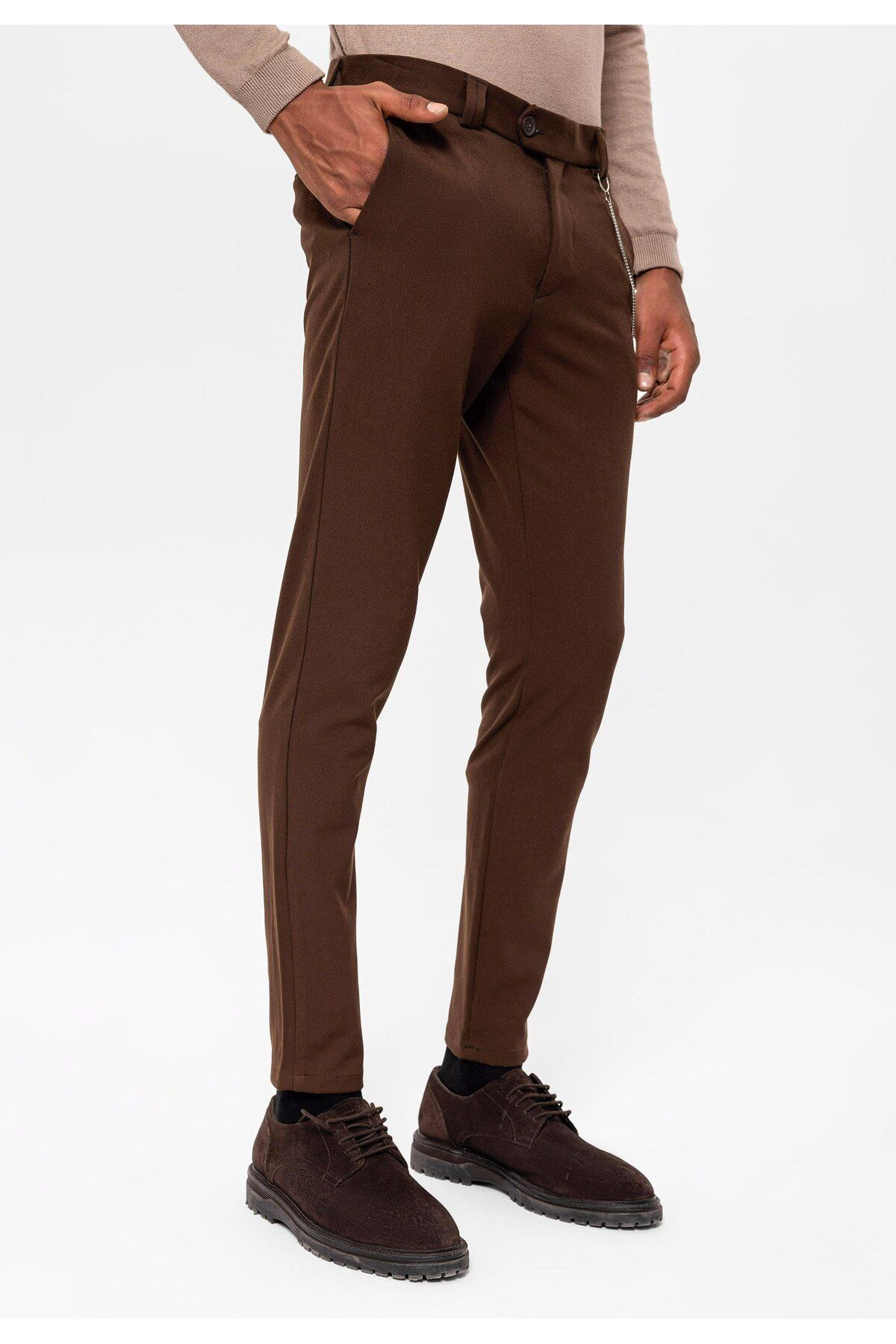 Antioch-Dark Brown Men's Slim Fit Fabric Trousers 3