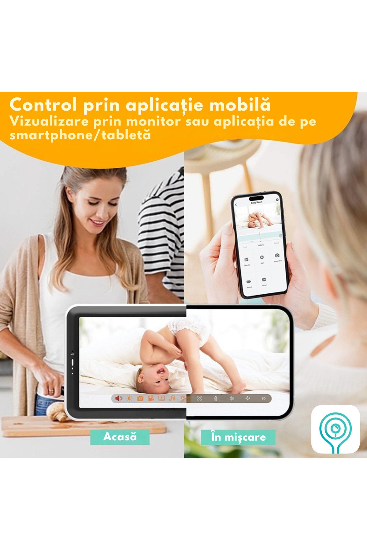 VisionHub-Baby Monitor Wifi 2in1 With Phone Application, Audio-video Camera Multi View, Night Vision, 355° Rotation 3
