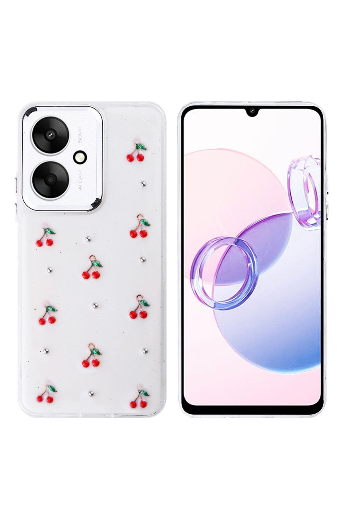 YTSGLOBAL Redmi 13C Kılıf Airbag Tasarımlı Simli Şeffaf YTSG Kutup Kapak - Kiraz