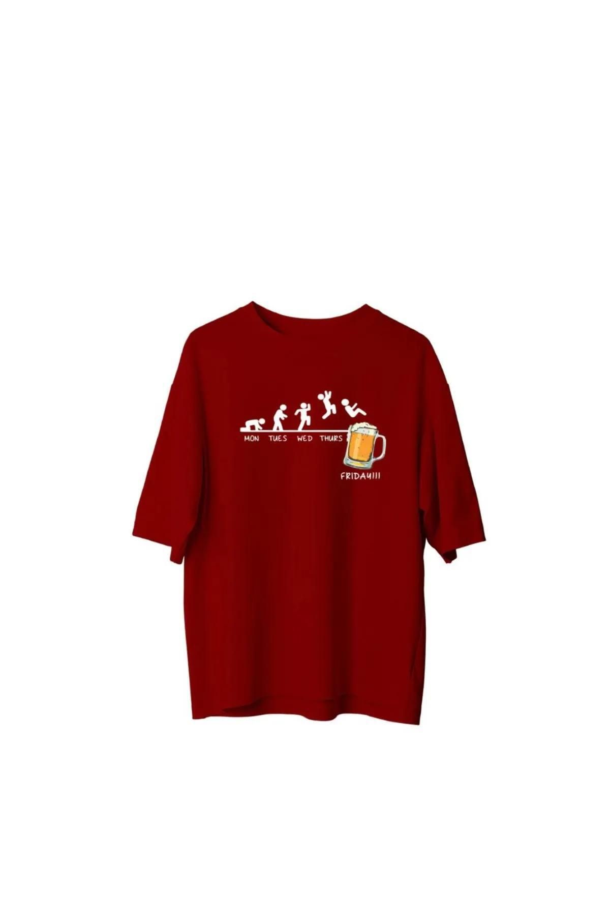 Koklonmoda Unisex Beer Baskılı Oversize T-Shirt
