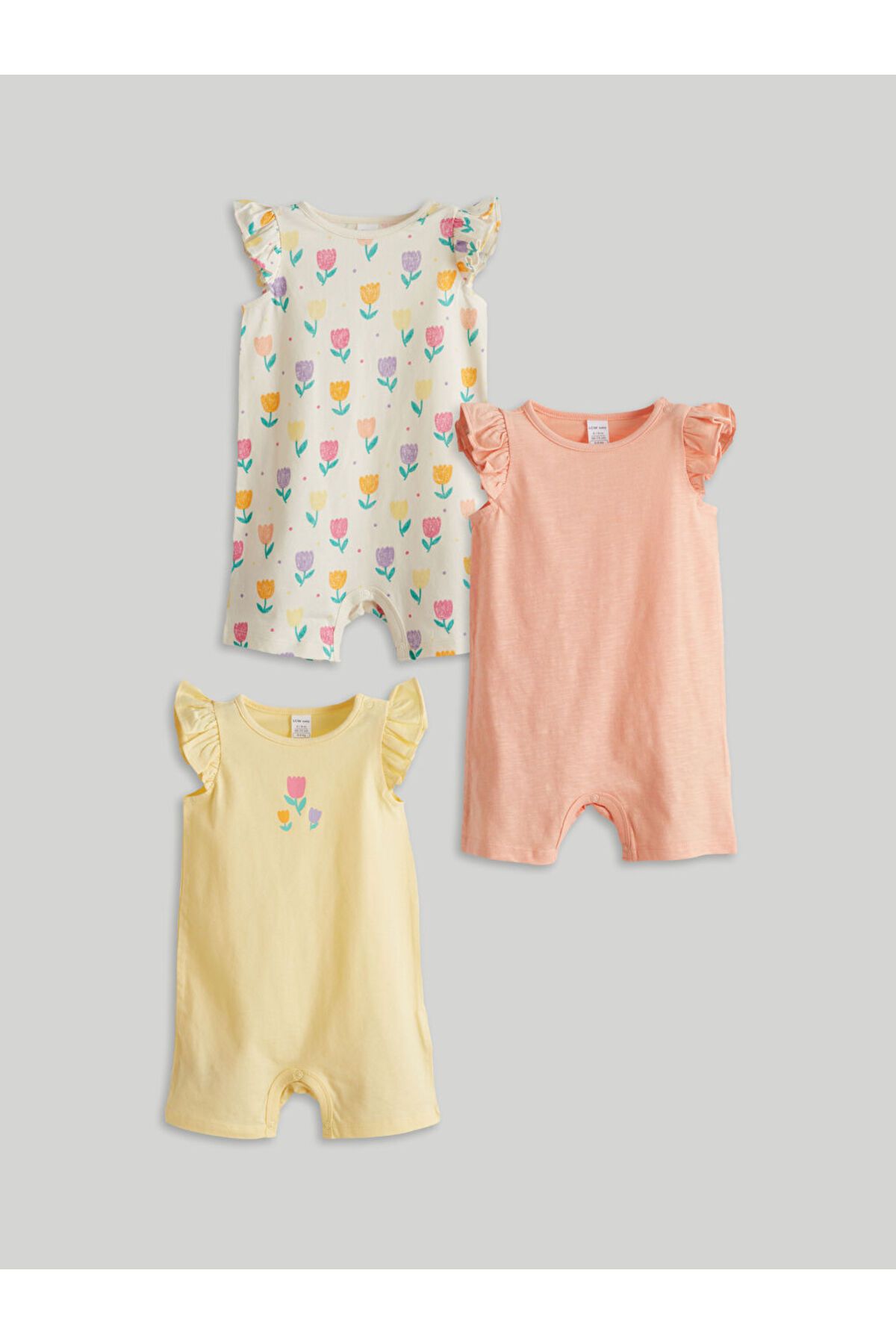 LC Waikiki Yeni Sezon Cicekli Kiz Bebek Penye Tulum 3'lu - S5GM44Z1