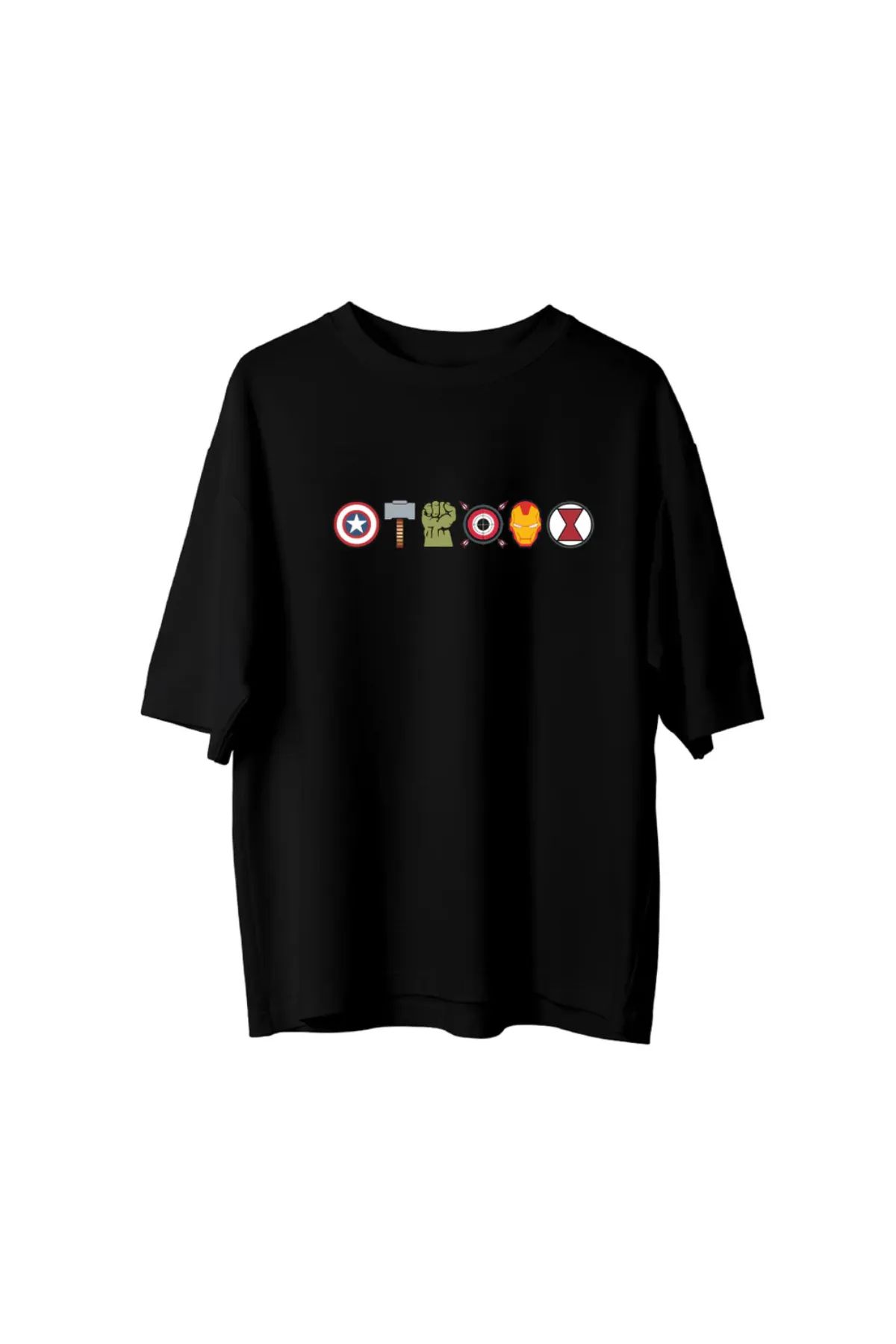Koklonmoda Unisex Marvel Simge Baskılı Oversize T-Shirt