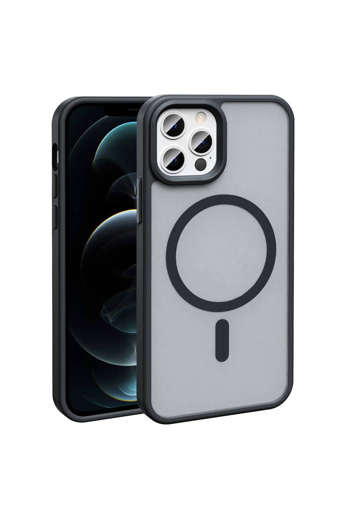 YTSGLOBAL iPhone 12 Pro Kılıf Magsafe Şarj Özellikli Mat Arka Yüzey YTSG Sio Kapak-Siyah