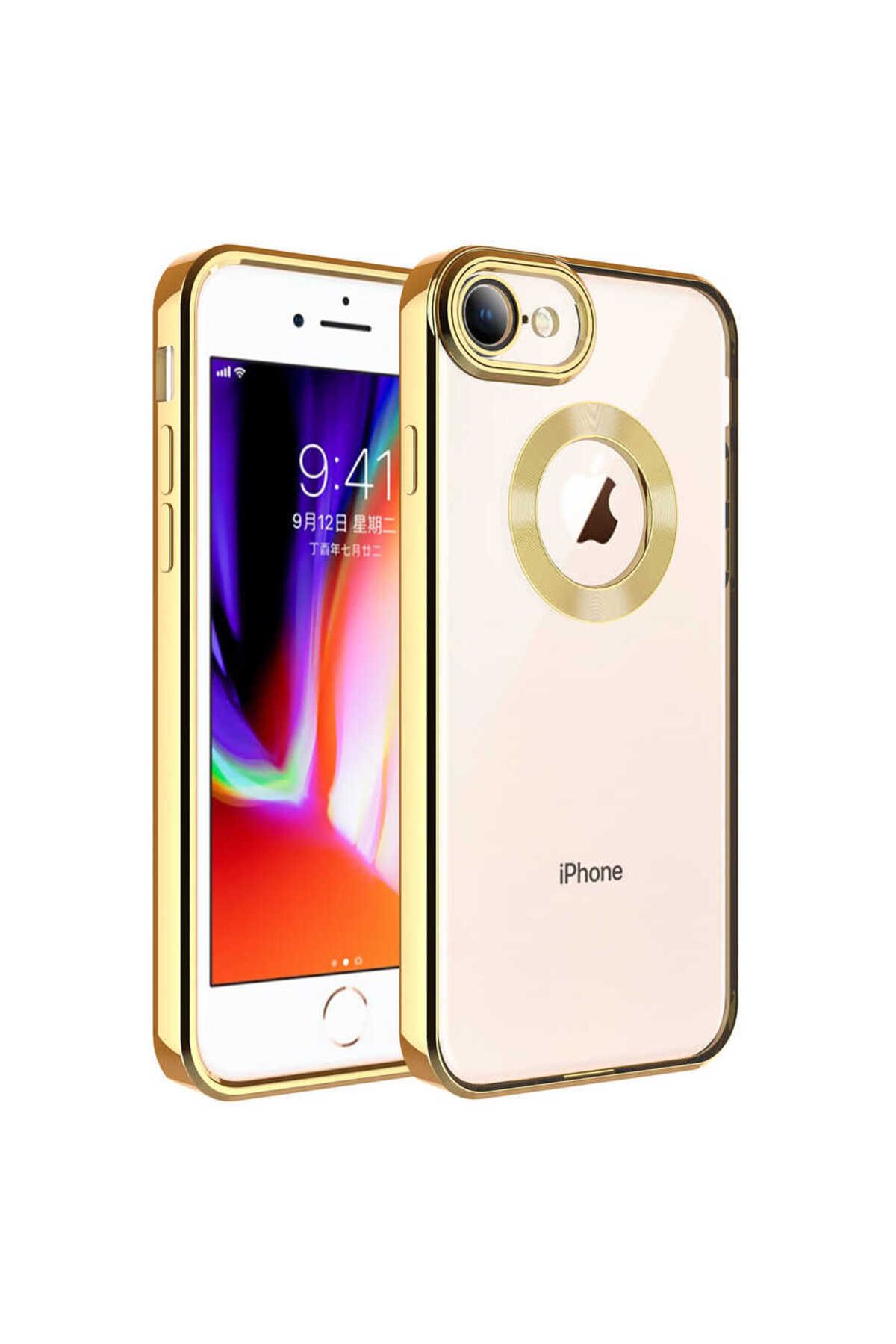 YTSGLOBAL iPhone SE 2022 Kılıf Kamera Korumalı Logo Gösteren YTSG Omega Kapak - Gold