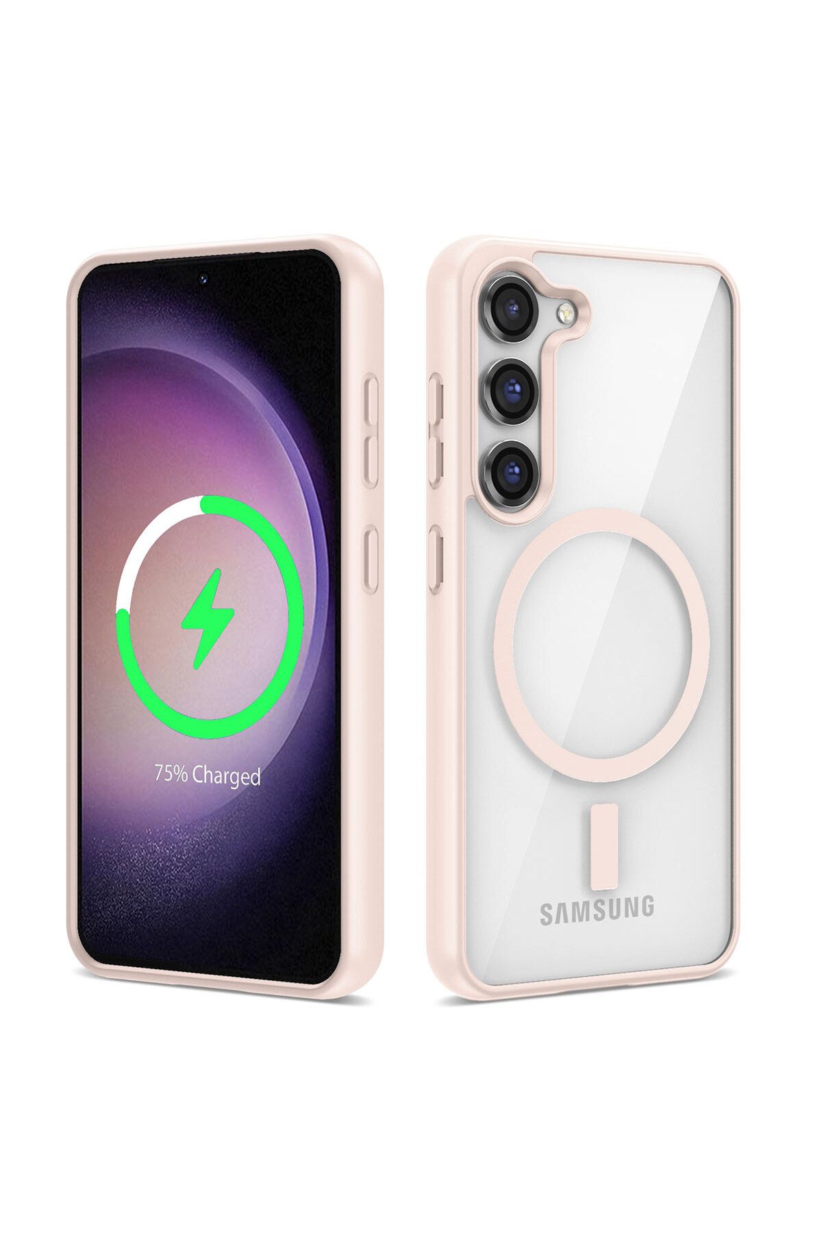 YTSGLOBAL Galaxy S22 Uyumlu Magsafe Wireless Şarj Özellikli Silikon YTSG Ege Kılıf-Pembe