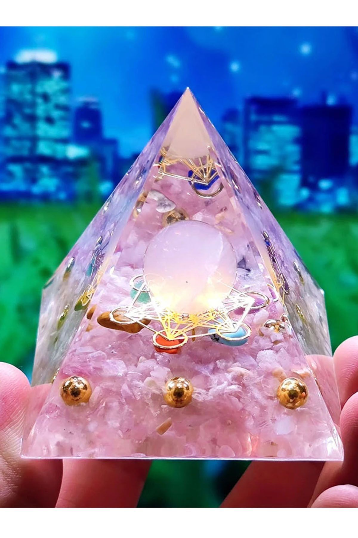 SerenityHaven Sertifikalı Pembe Kuvars Doğal Taş Piramit Model Orgonit