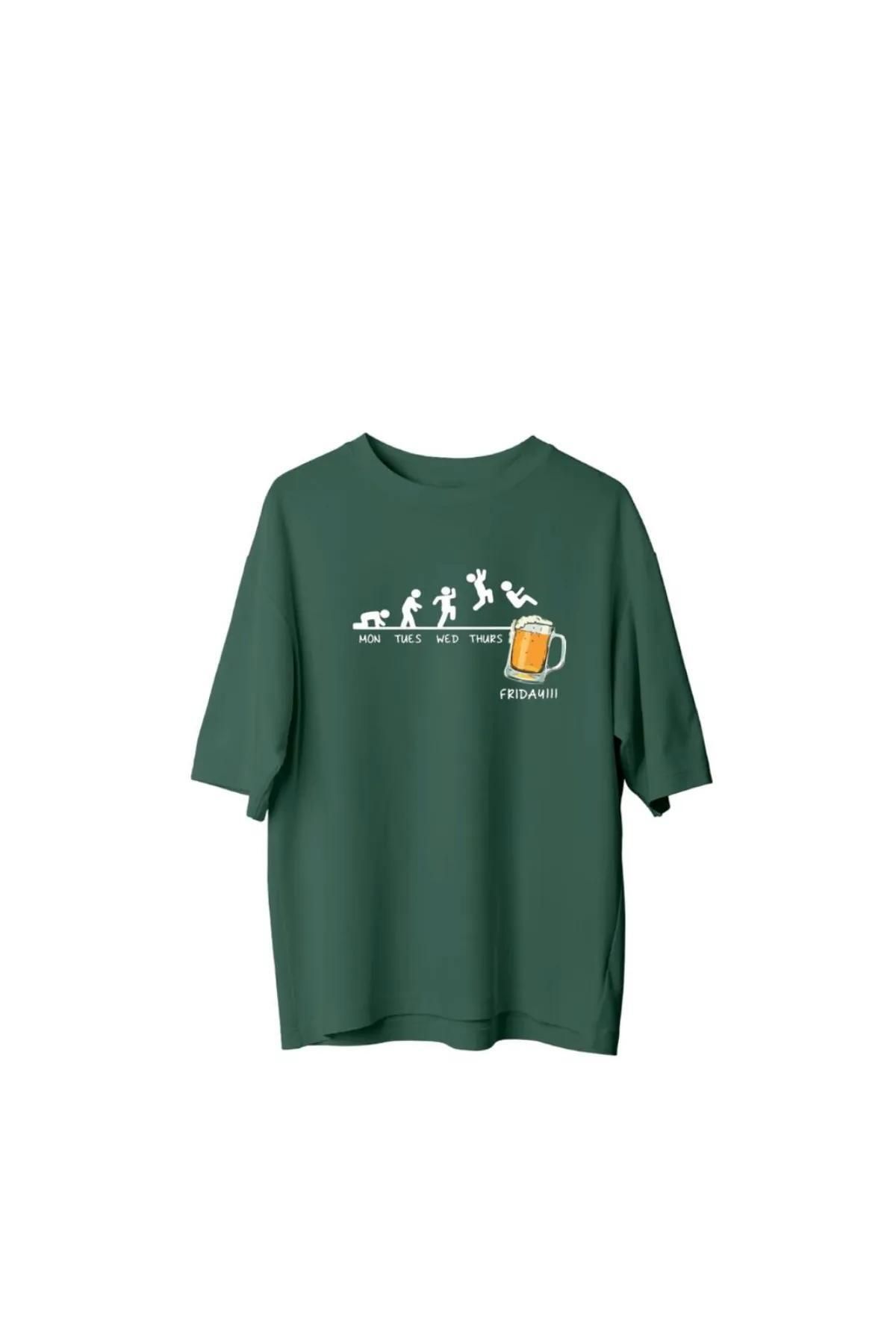 Koklonmoda Unisex Beer Baskılı Oversize T-Shirt